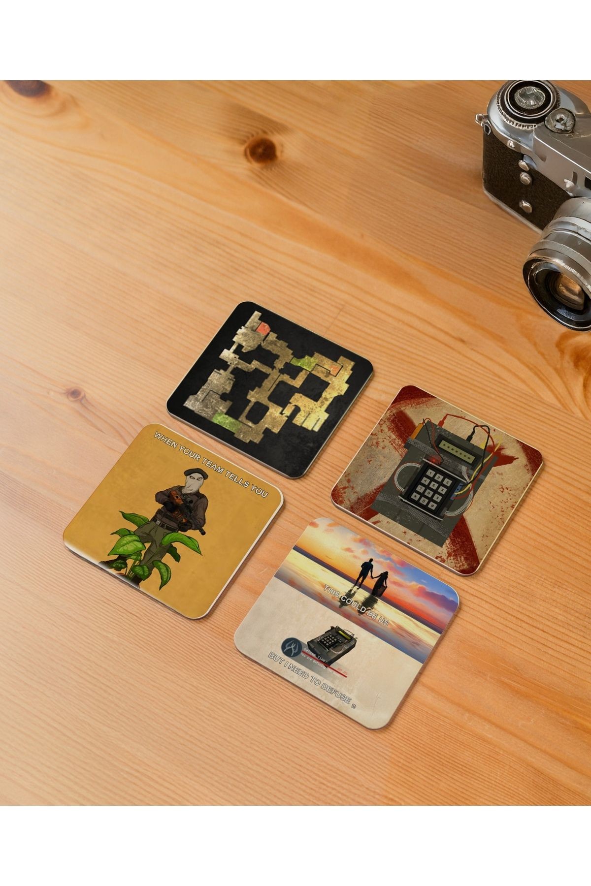 Atölye Counter-Strike Temalı Ahşap Bardak Altlığı 4’lü Set (10x10 cm)