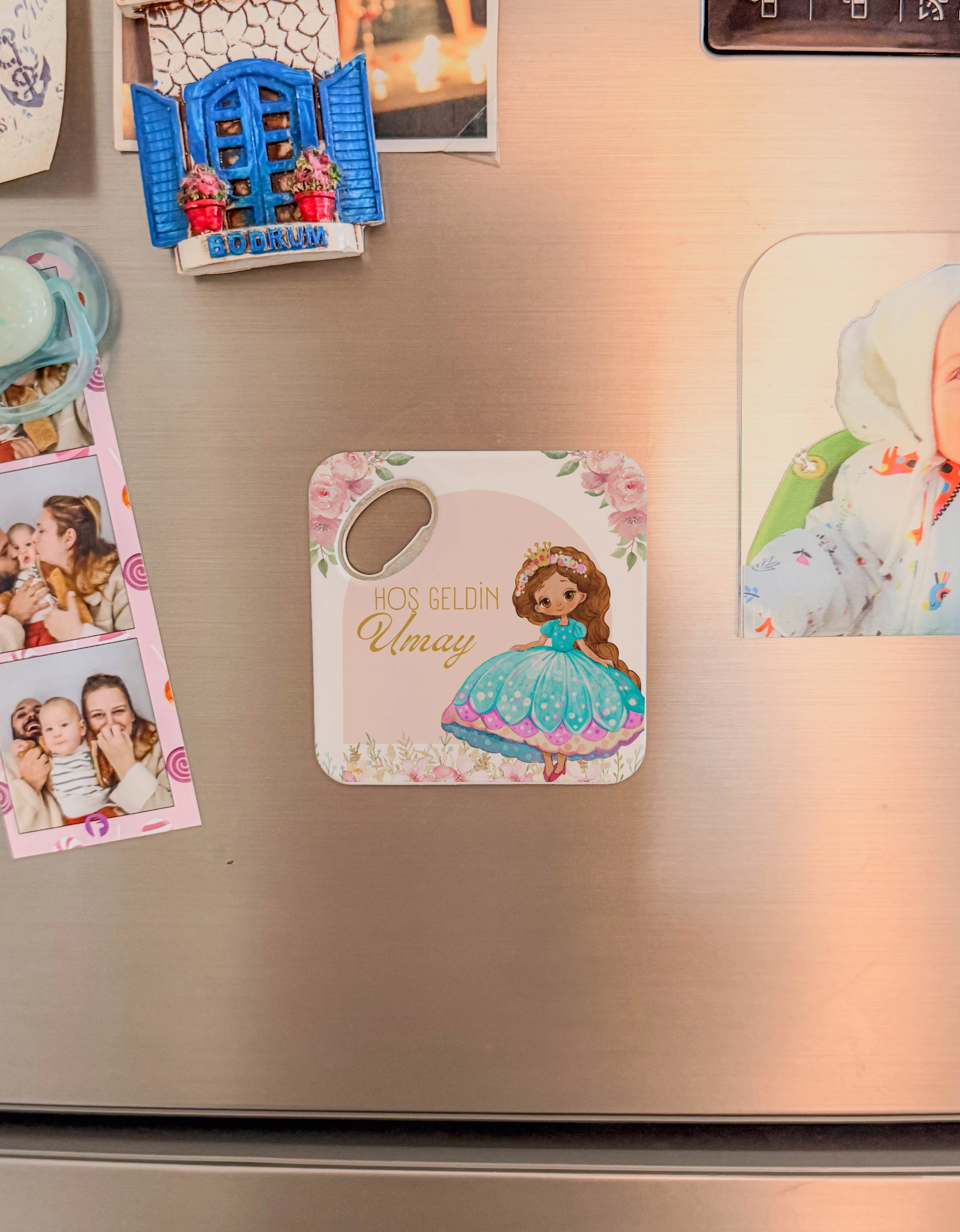 Pembe Kız Çocuk Masal Temalı Doğal Taş Magnet Açacak & Bardak Altlığı 20 Adet