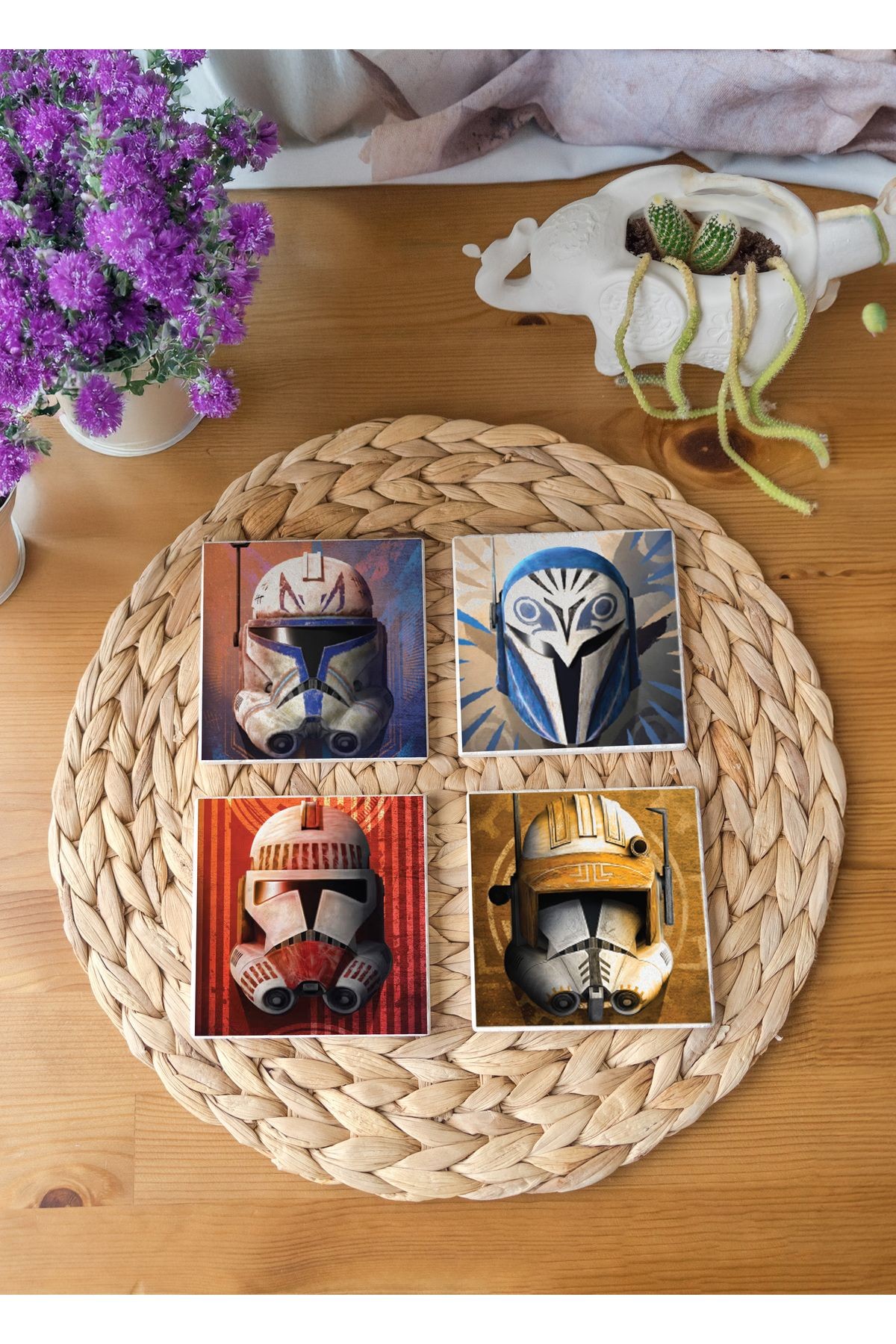 Atölye Star Wars Stormtrooper Temalı Bardak Altlığı 4’lü Set Doğal Taş (10x10 cm)