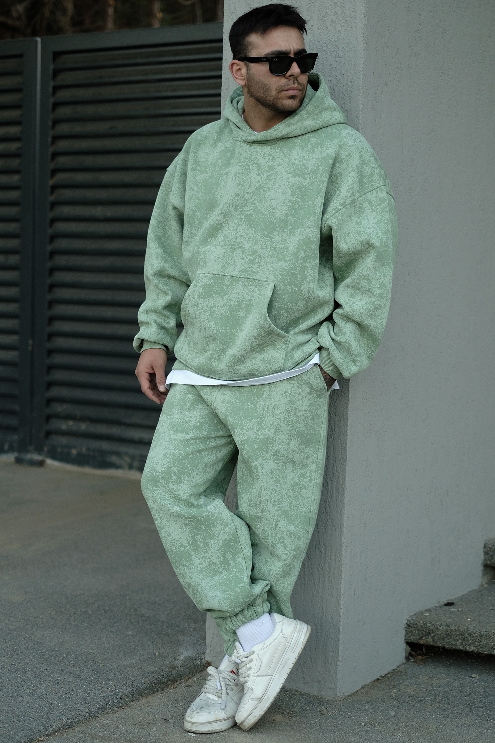 808 Eskitme Efekt Oversize Puff Jogger Eşofman Altı - Yeşil