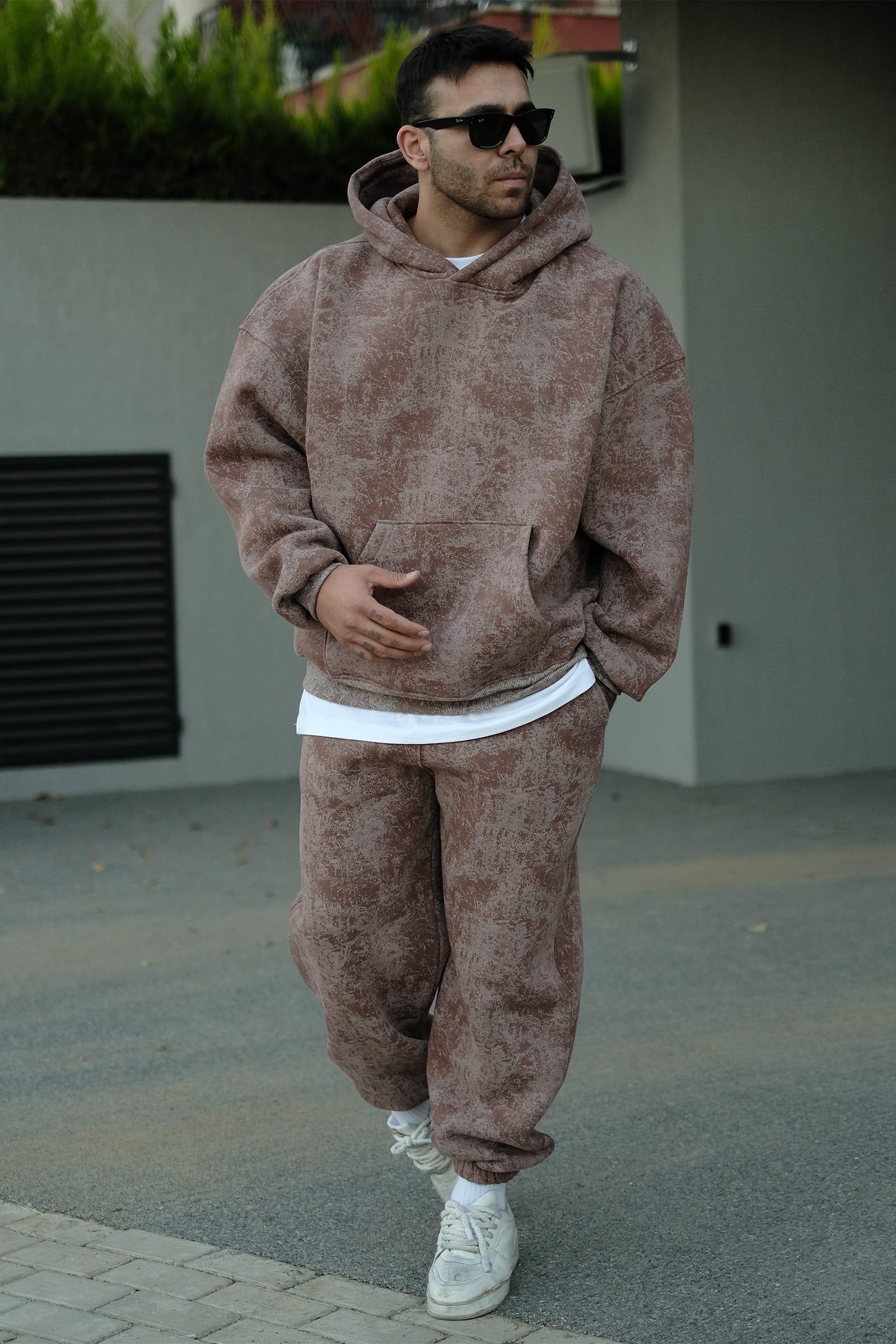 808 Eskitme Efekt Extra Oversize Puff Hoodie - Kahverengi