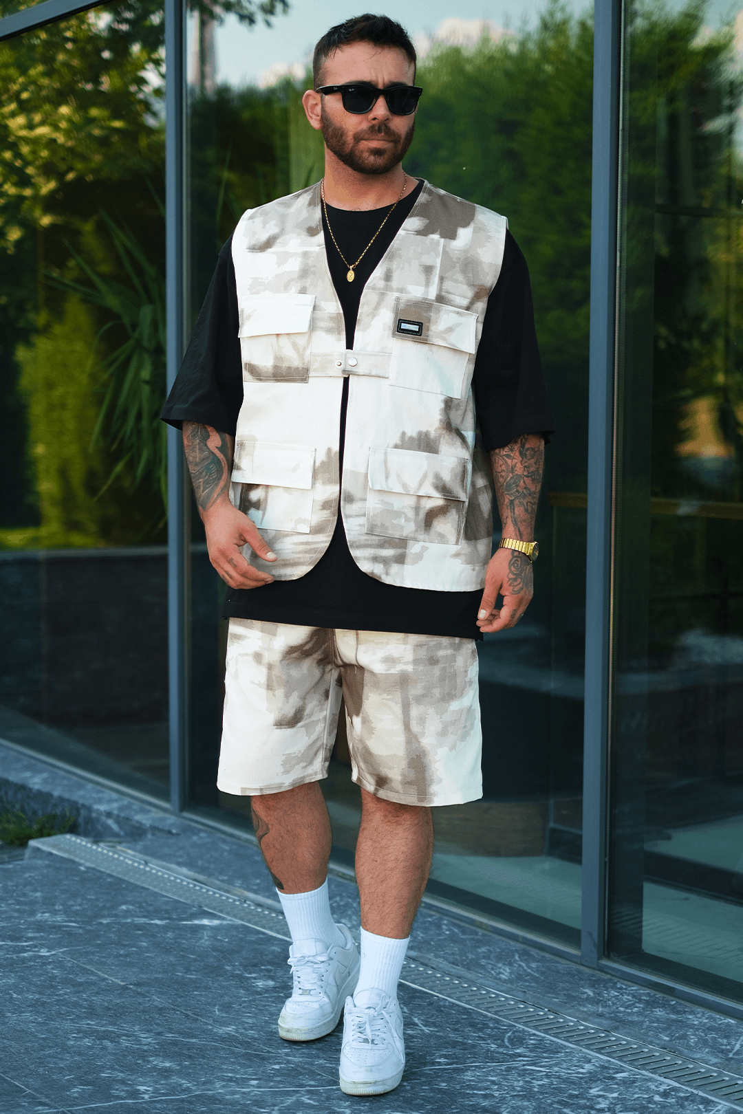 808 Kum Fırtınası Desen Oversize Takım ( Yelek + Şort )