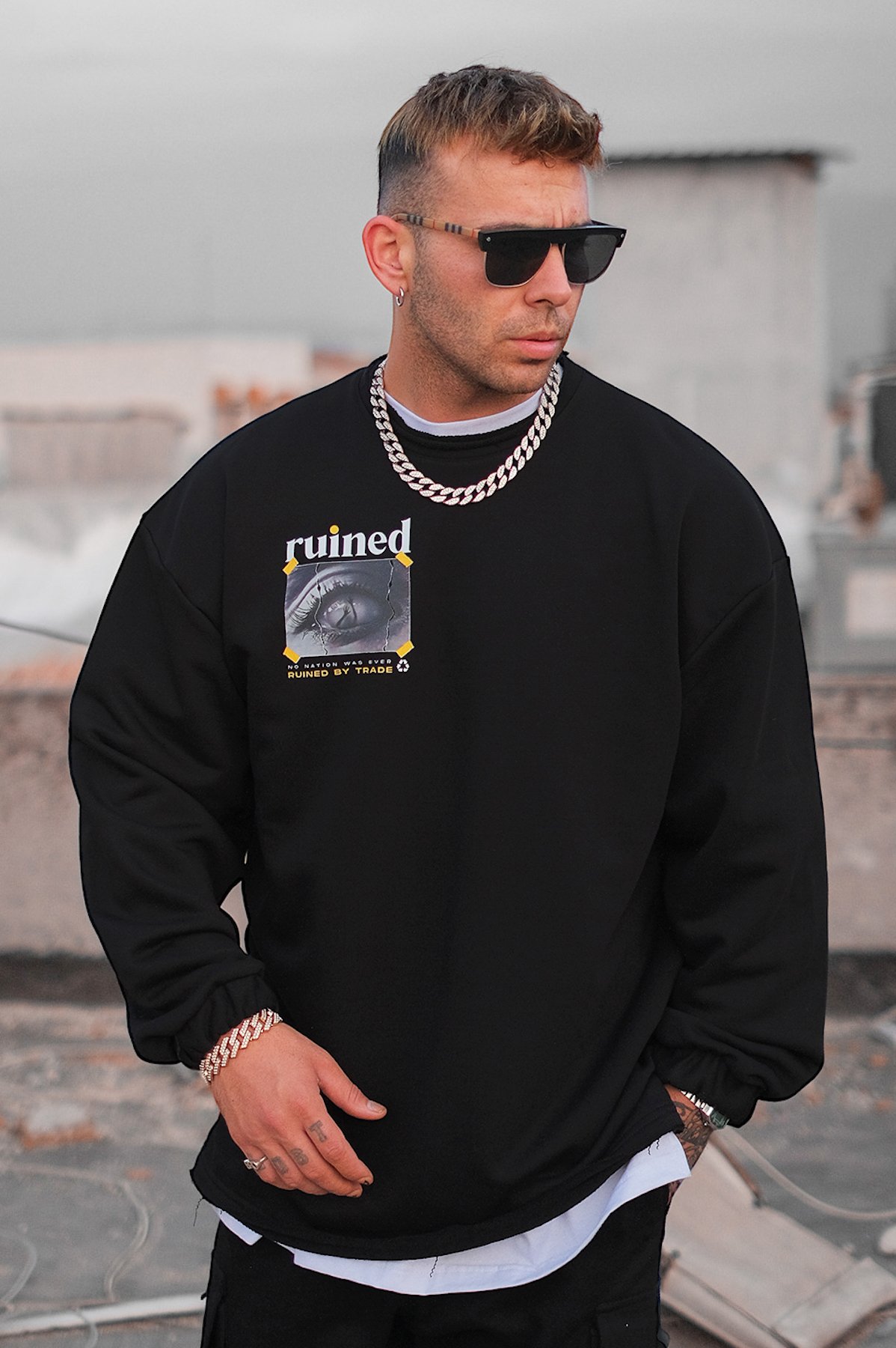 808 Ruined Sırt Baskılı Oversize Sweatshirt