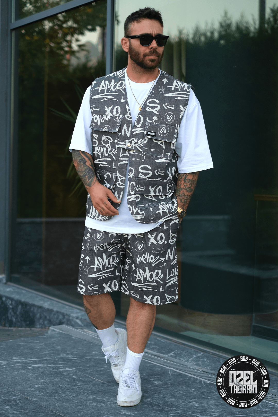808 XO City Desen Oversize Takım ( Yelek + Şort )