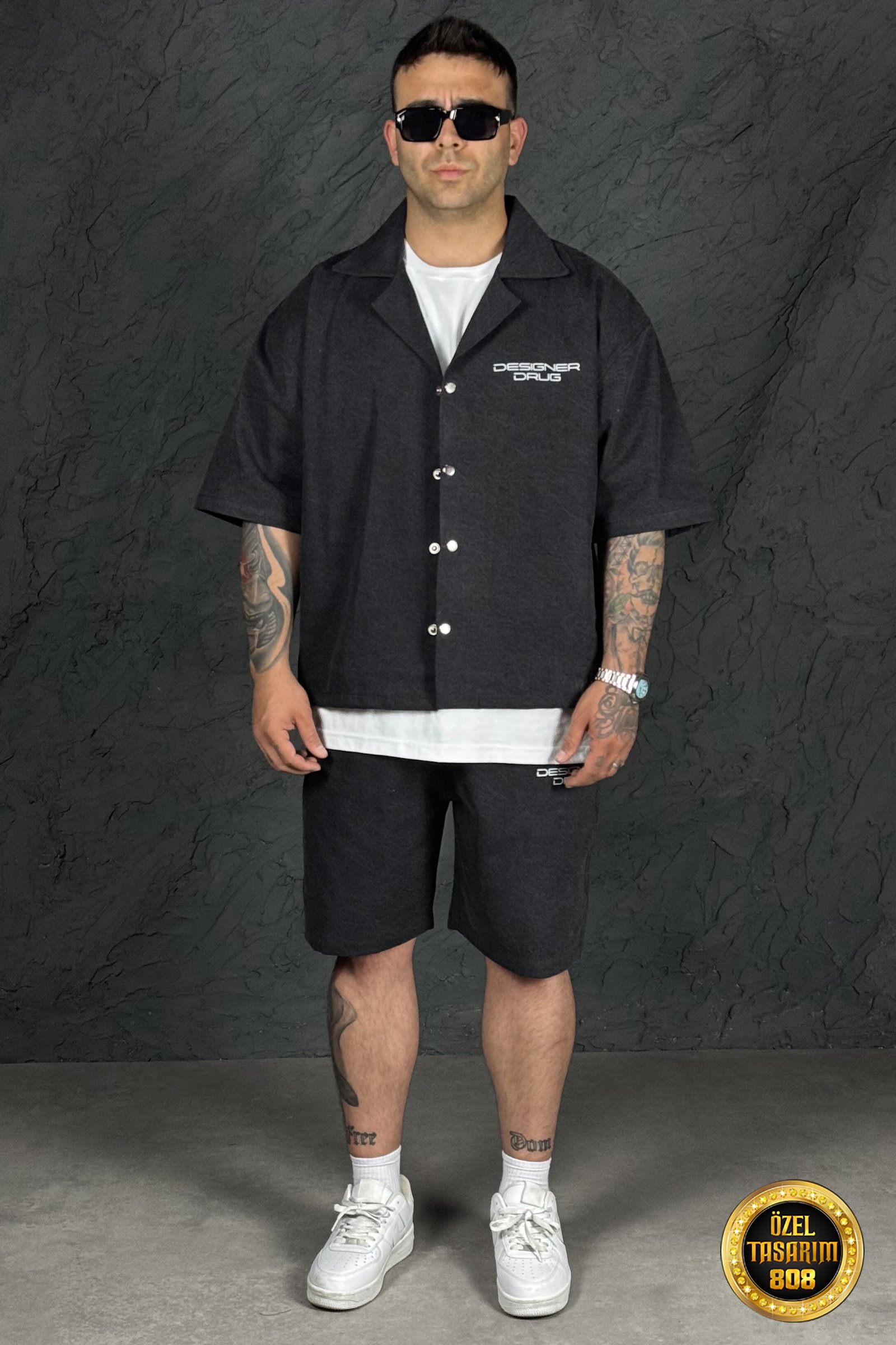  808 Designer Baskılı Oversize Tok Kot Takım
