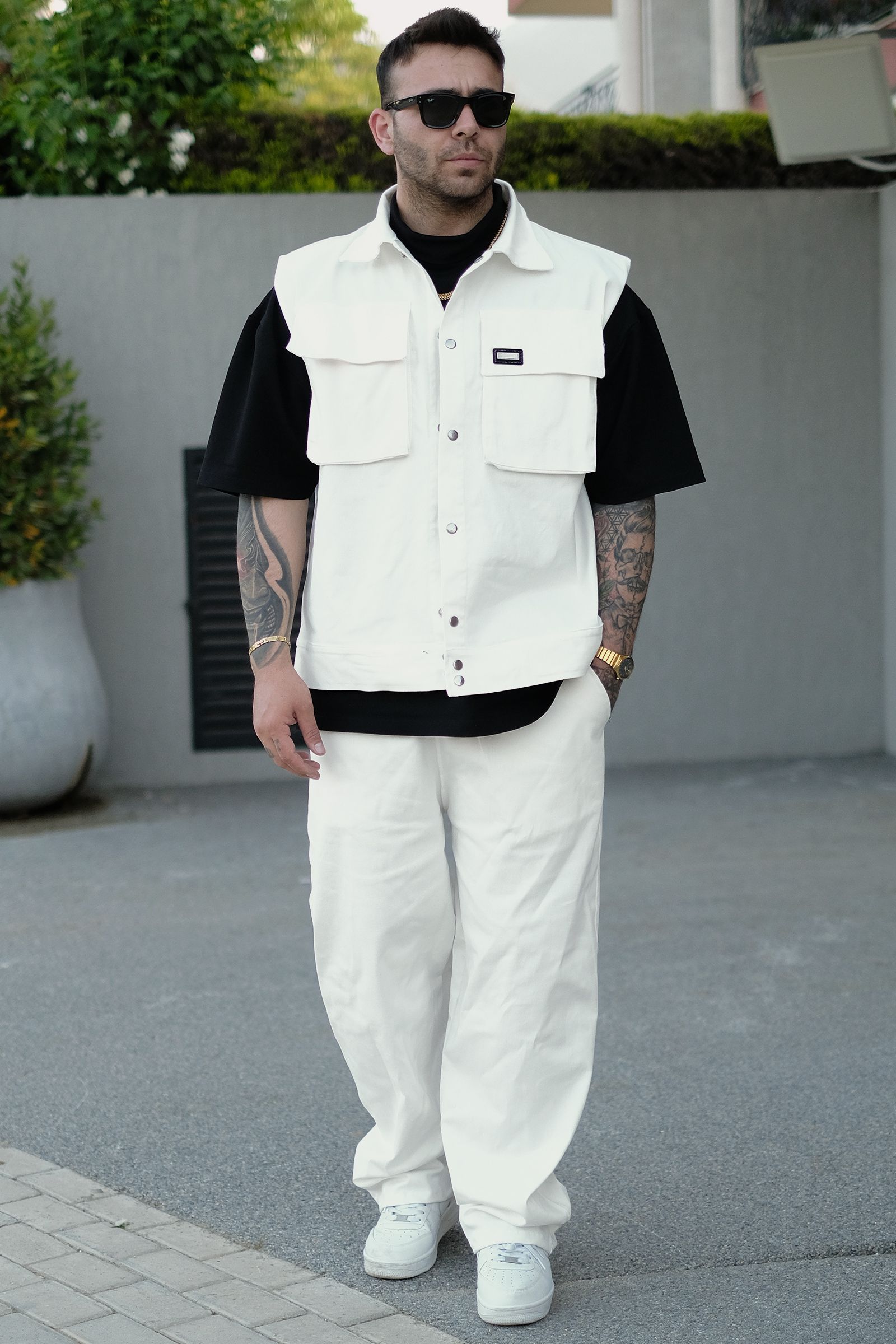 808 Oversize Körük Cep Yelek - Ekru