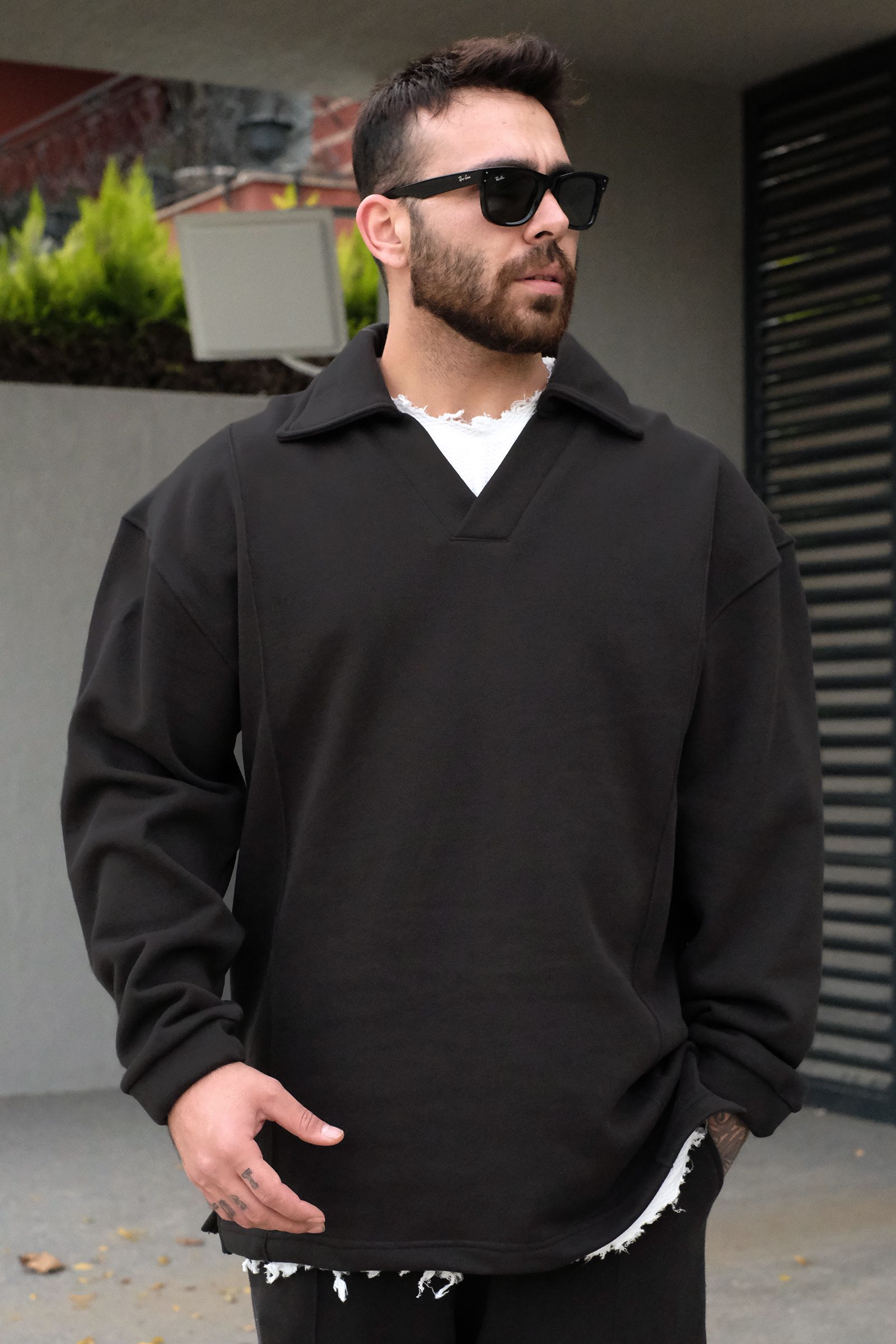 808 Fitil Detay Özel Tasarım Oversize Yakalı Sweatshirt