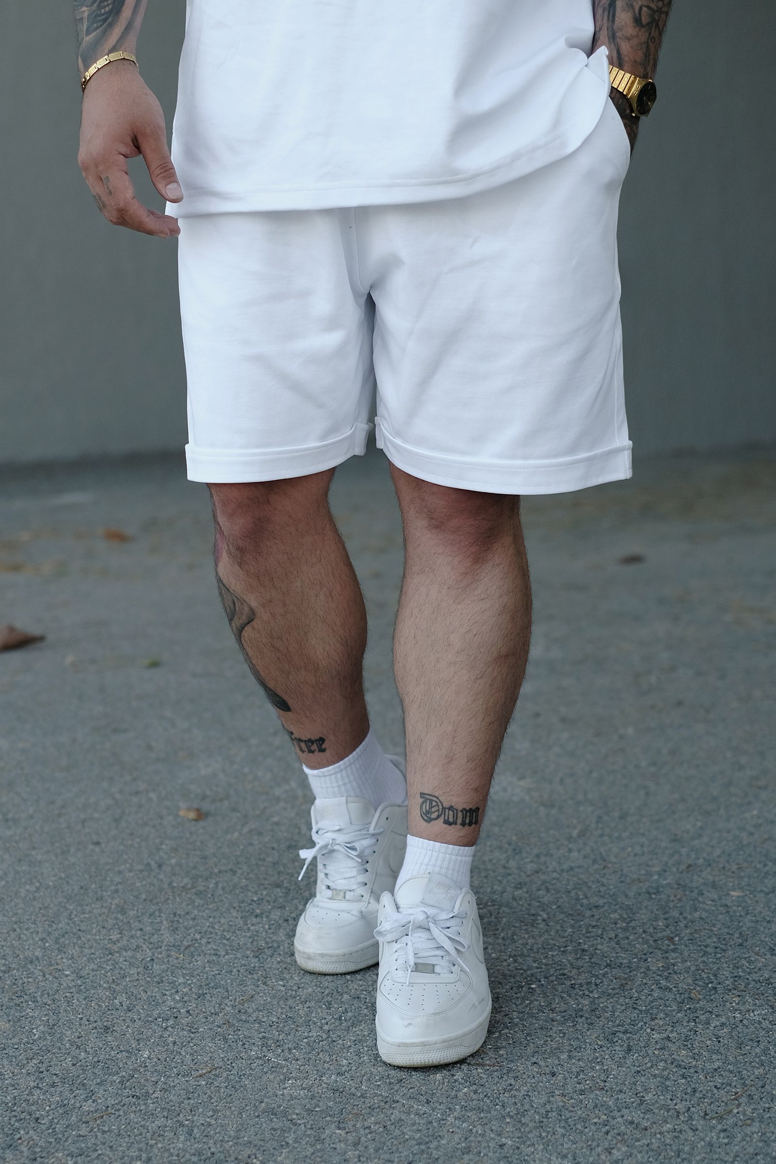 808 Basic Oversize Tok Şort - Beyaz