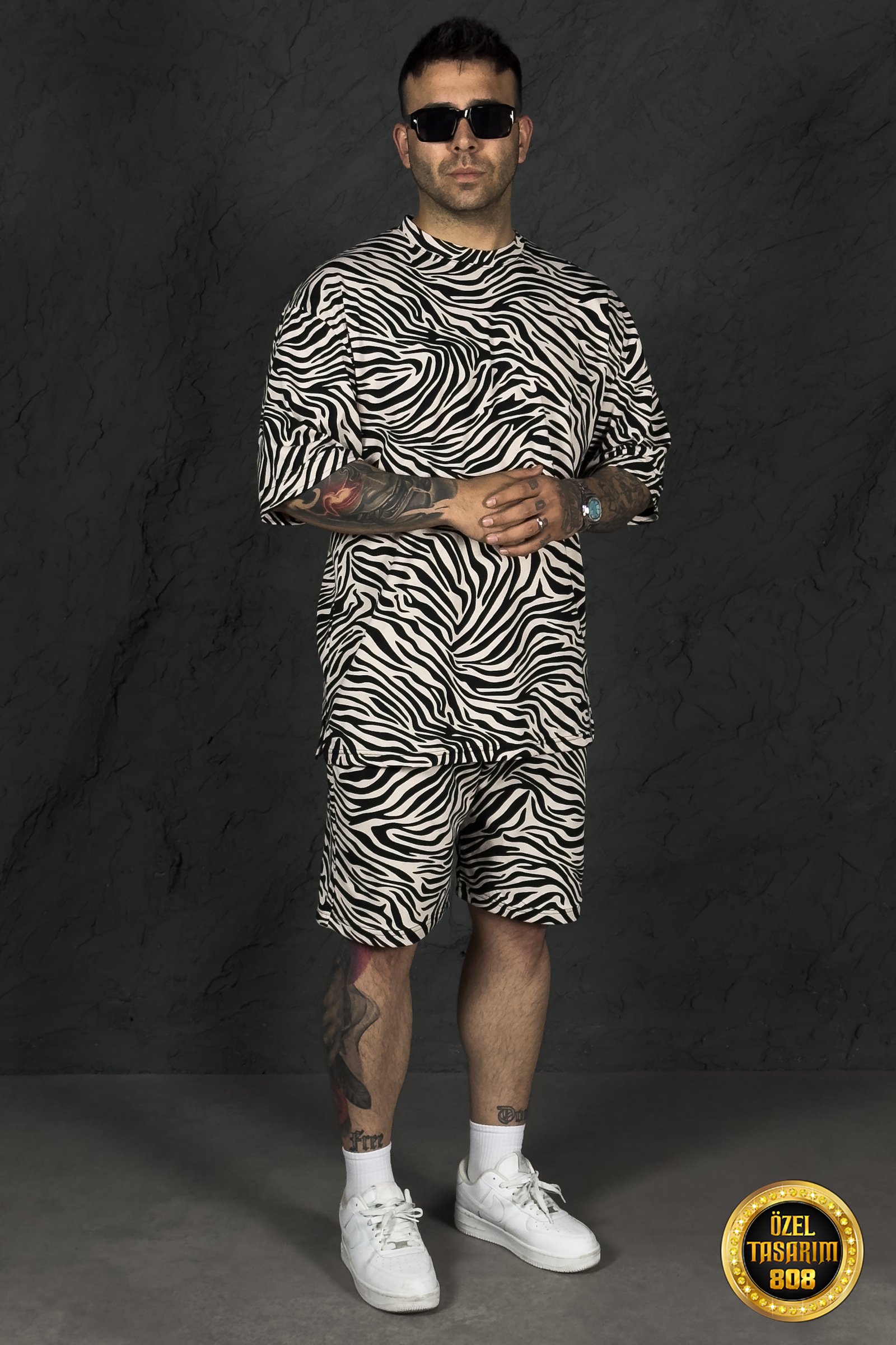 808 Zebra Desen Oversize Oversize Takım
