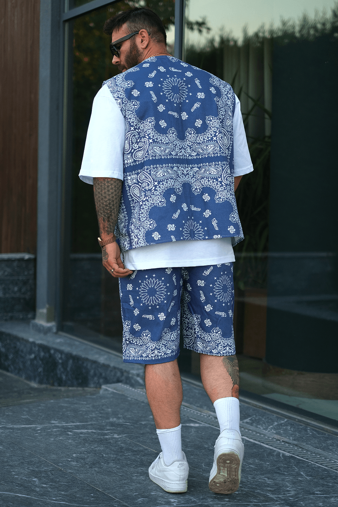 808 Navy Bandana Desen Oversize Takım ( Yelek + Şort )