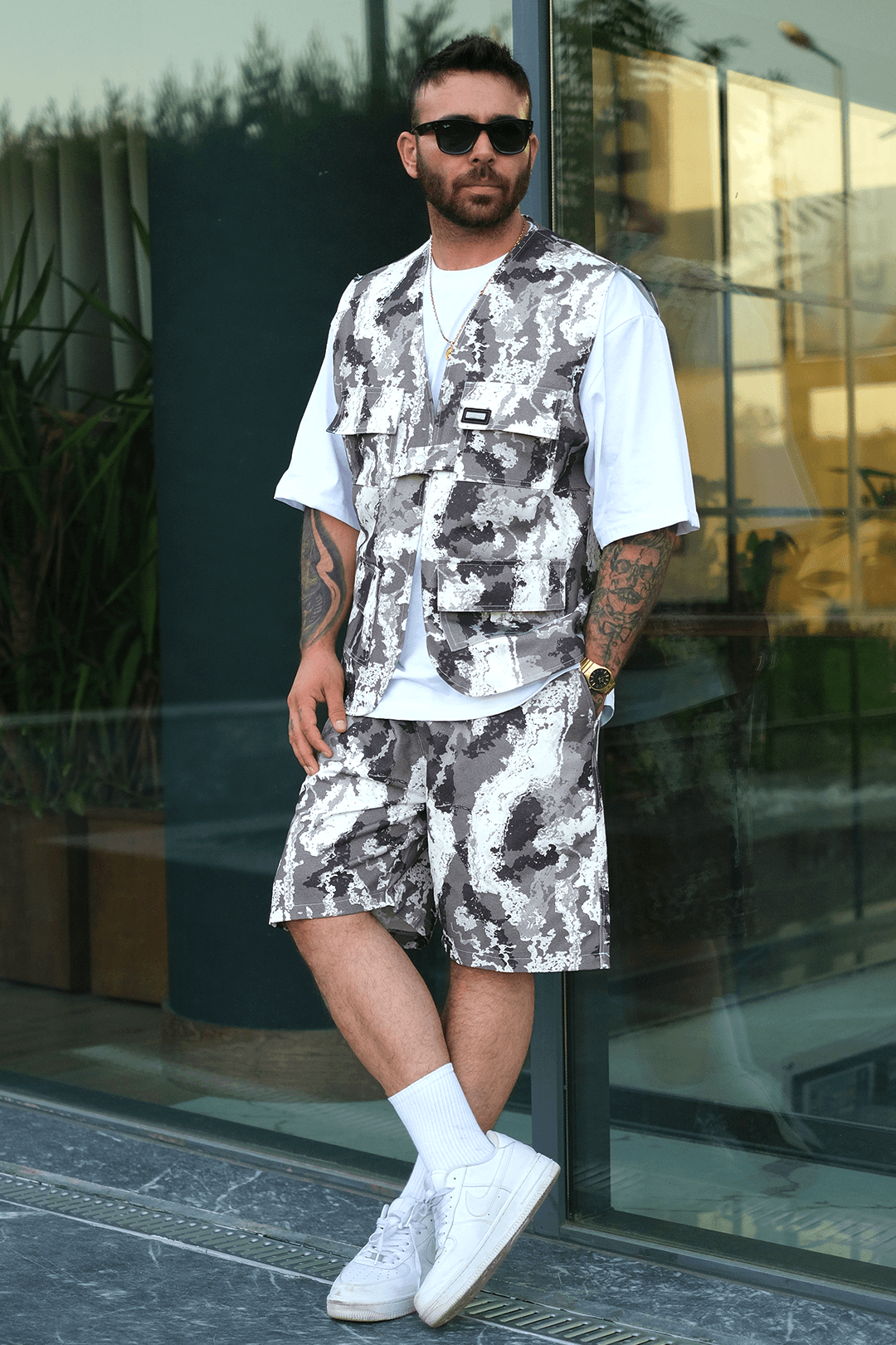 808 Monokrom Kamuflaj Desen Oversize Şort