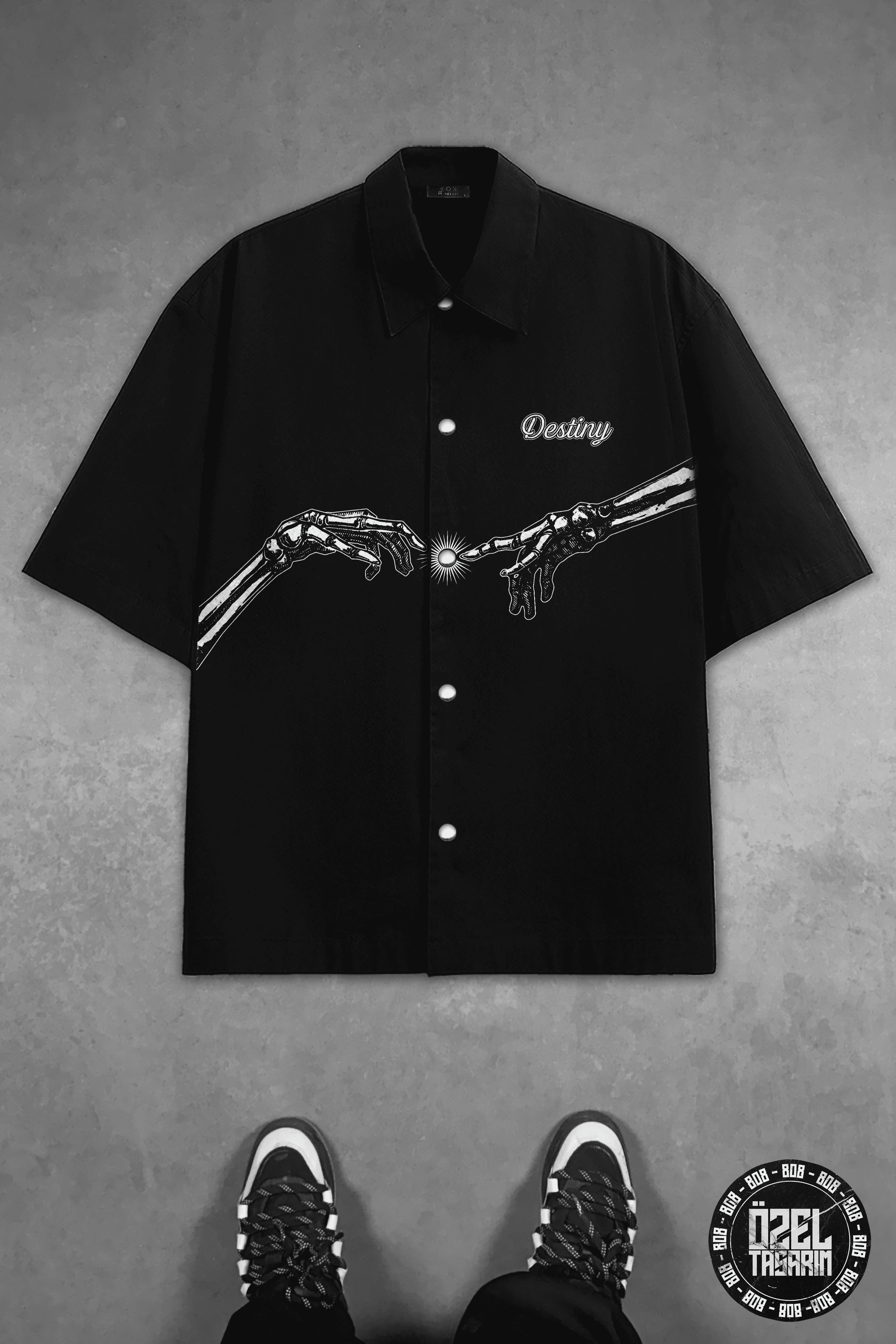 808 " Destiny " Baskılı Oversize Gömlek - Siyah