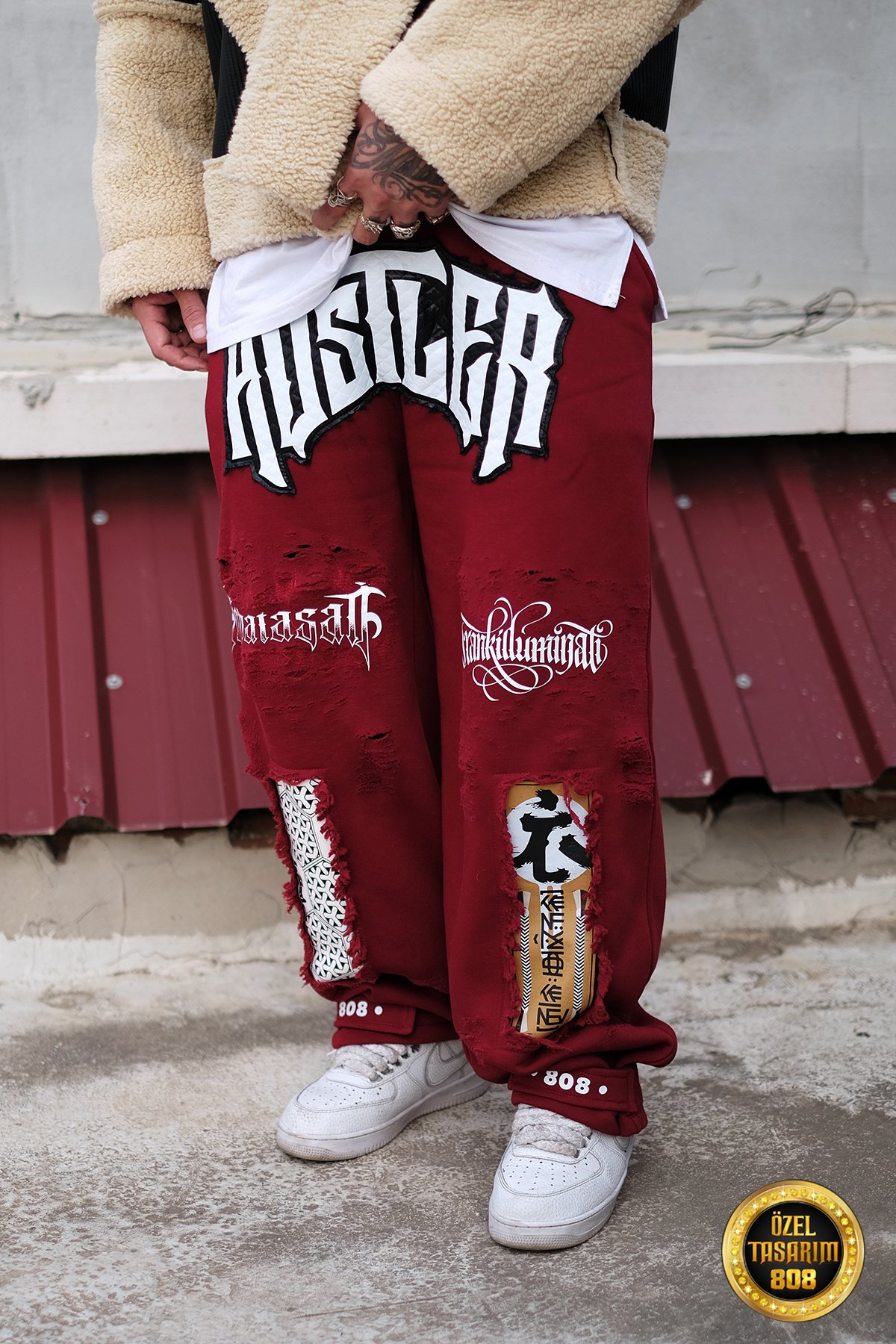 808 Hustler Yama ve Eskitme Detay Özel Tasarım Baggy Jogger