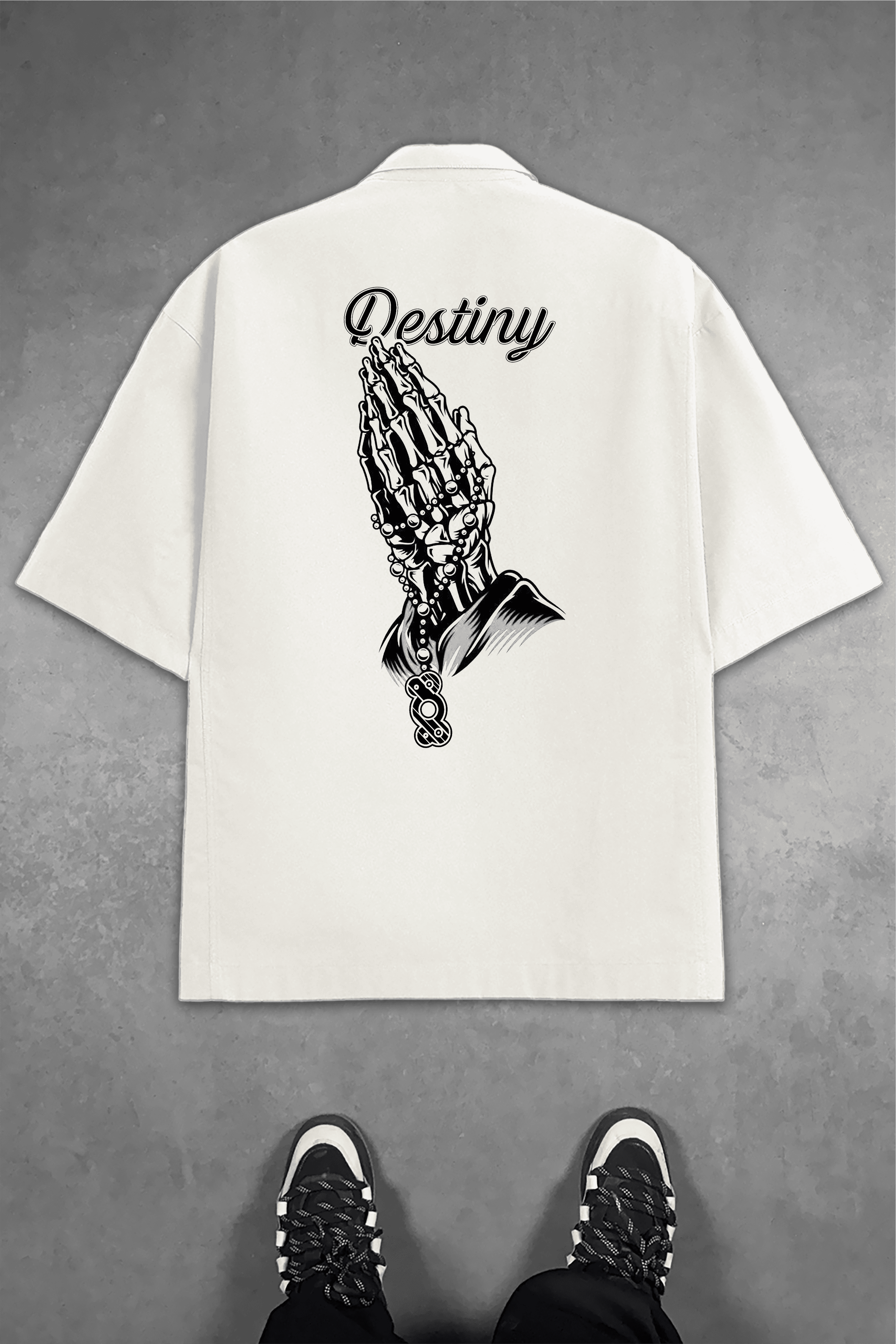 808 " Destiny " Baskılı Oversize Gömlek - Ekru