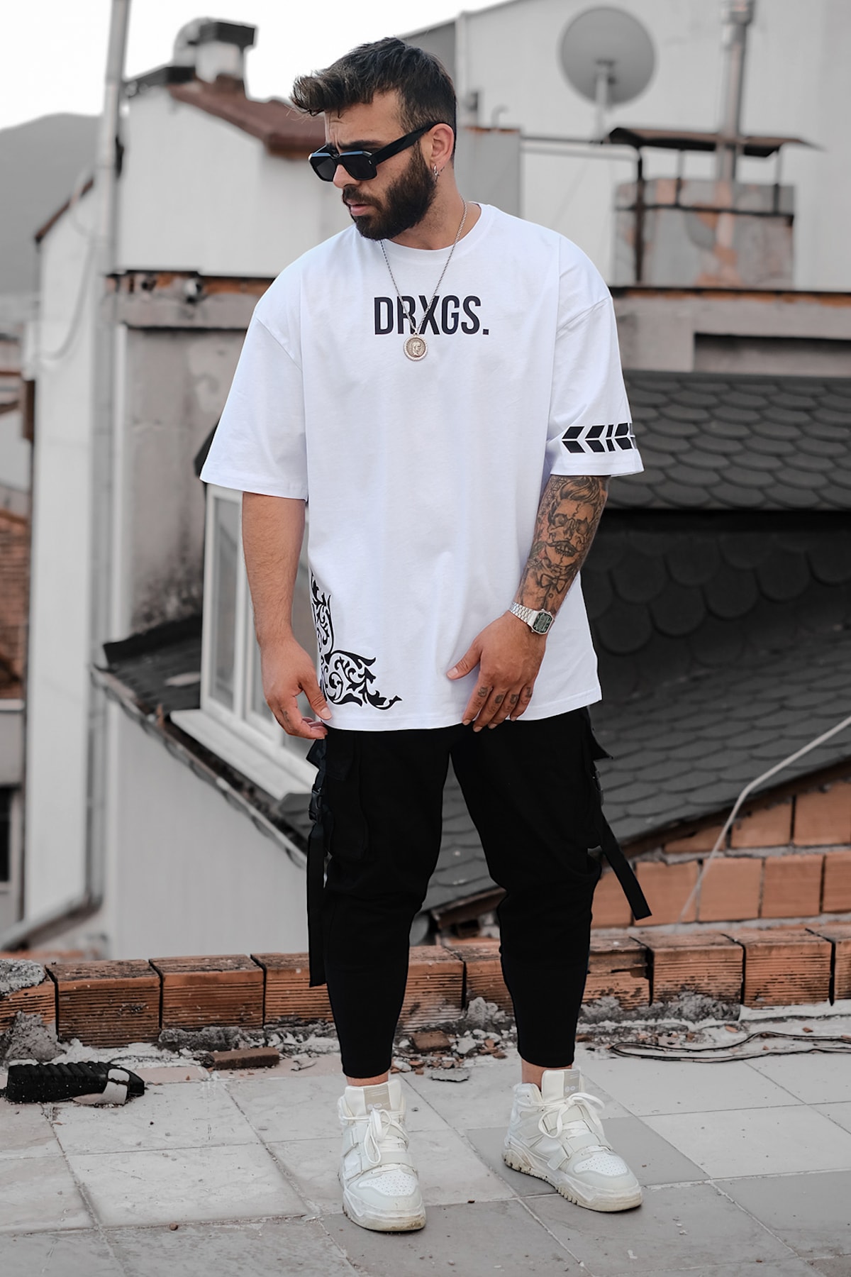 808 DRXGS Sırt ve Kol Baskılı Oversize Tişört