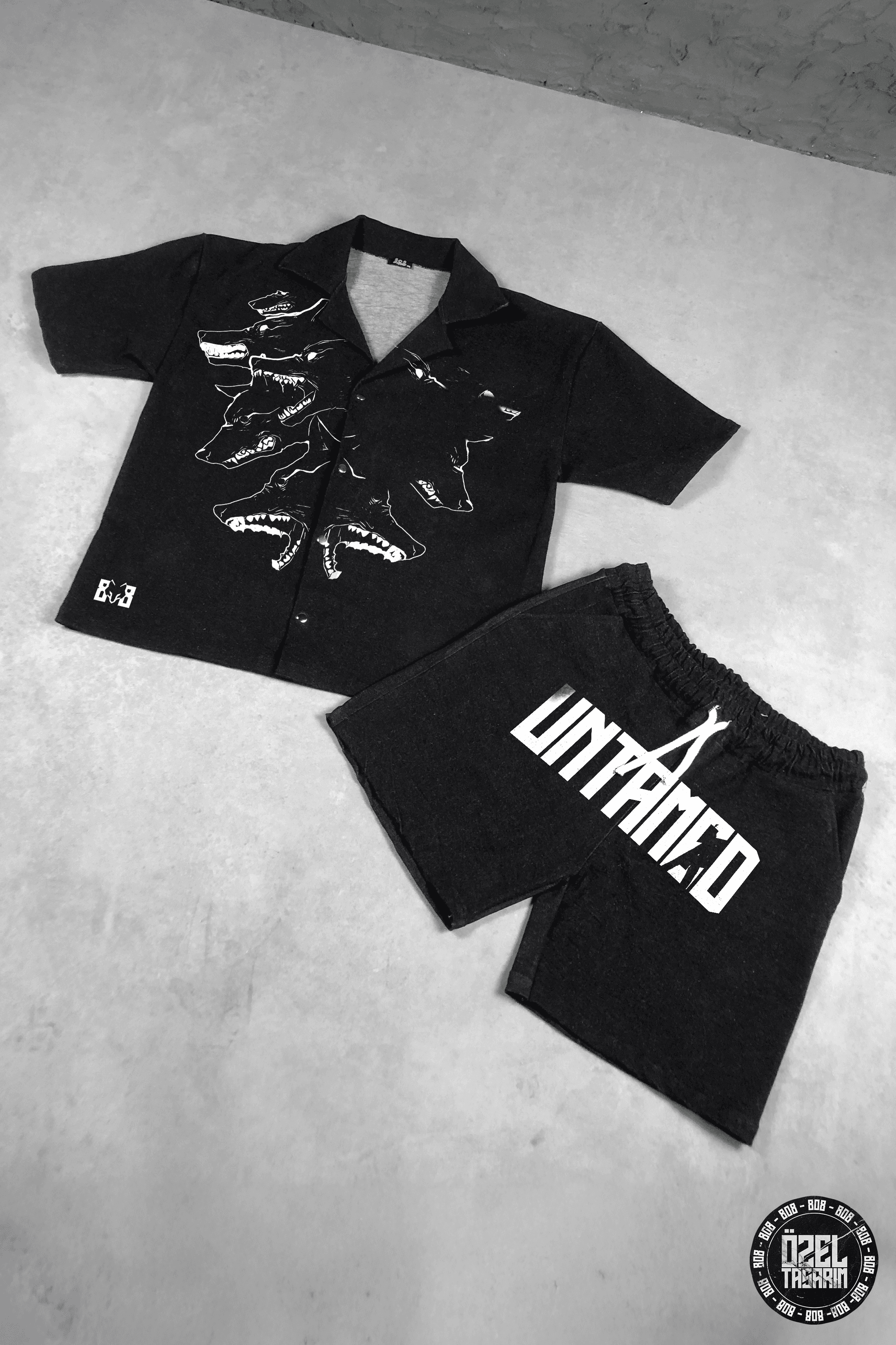 808 UNTAMED WOLF Yıkamalı Oversize Kalın Kot Takım ( Gömlek+Şort )