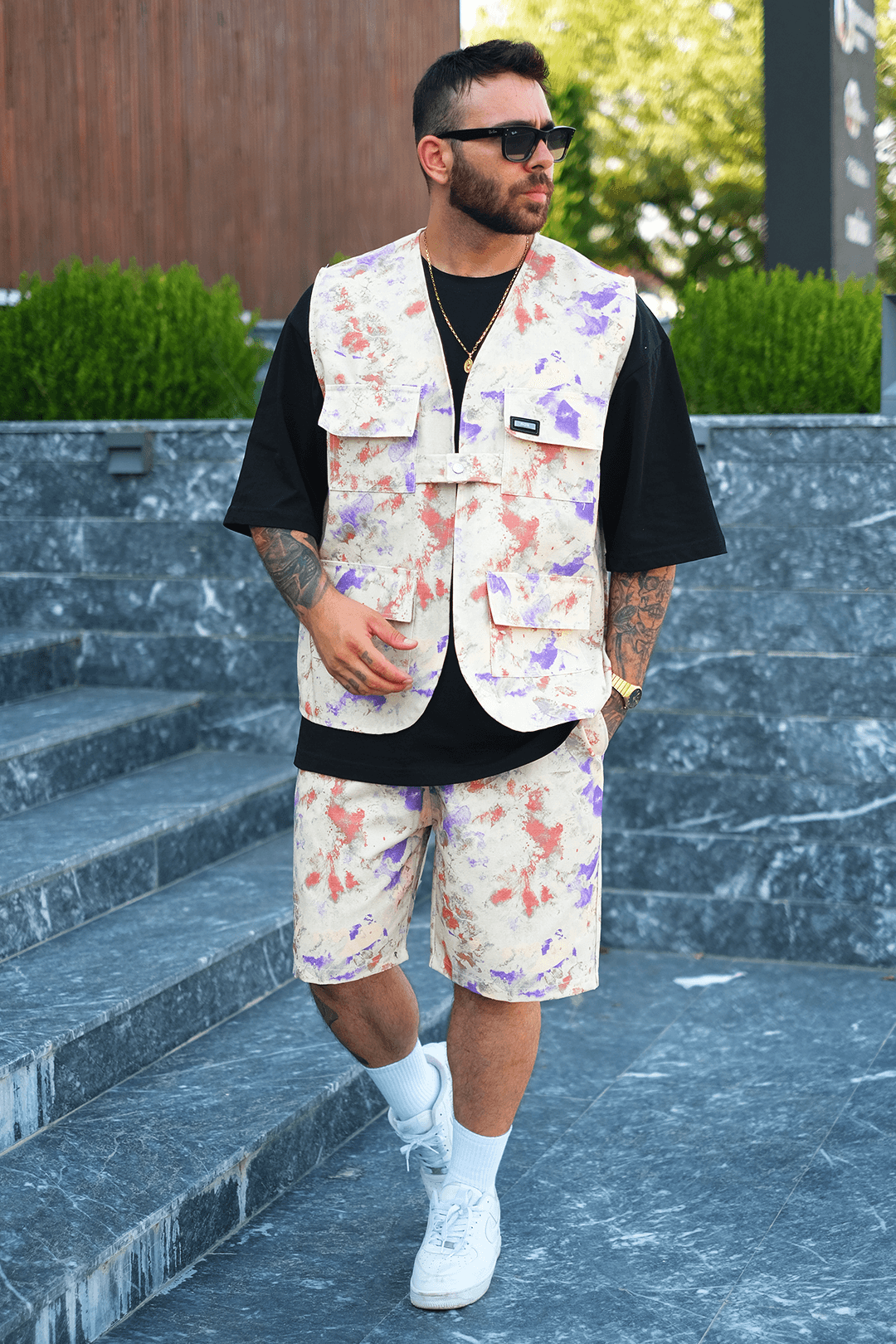 808 Art Chaos Desen Oversize Takım ( Yelek + Şort )