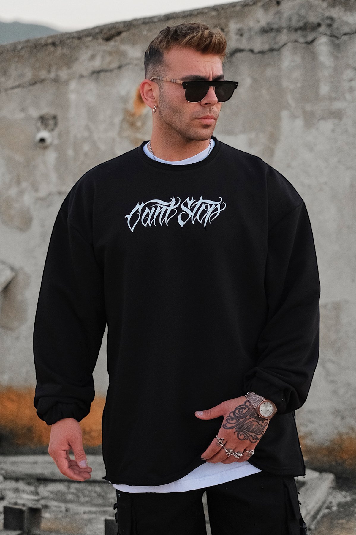 808 Can't Stop Oversize Fermuar Yırtmaç Sweatshirt