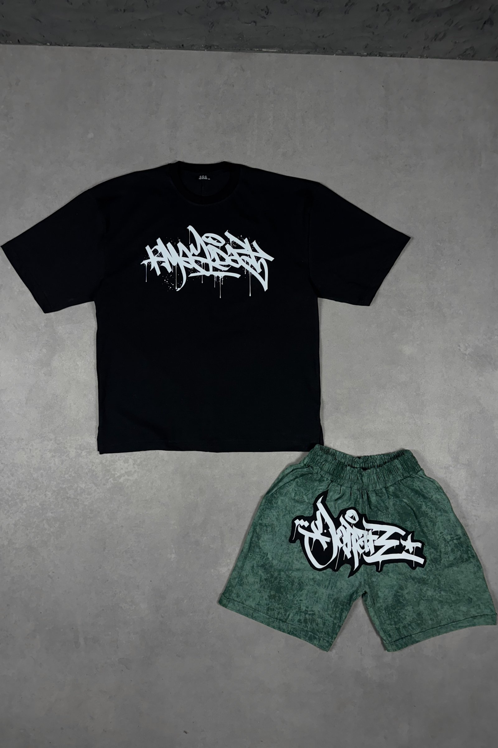 808 Tag Baskılı Oversize Takım (Tişört - Şort) - Yeşil