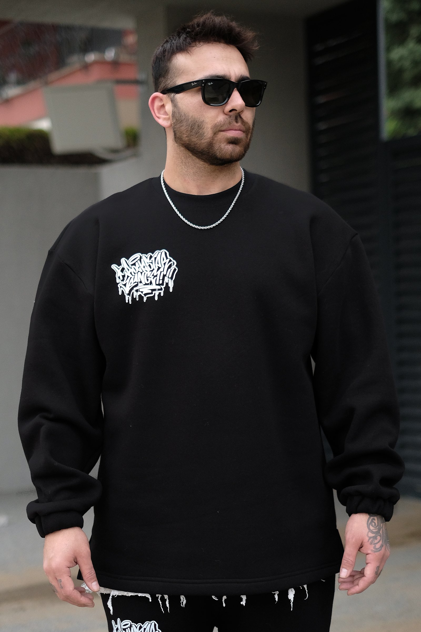 808 Graffiti Sırt Baskılı Oversize Sweatshirt