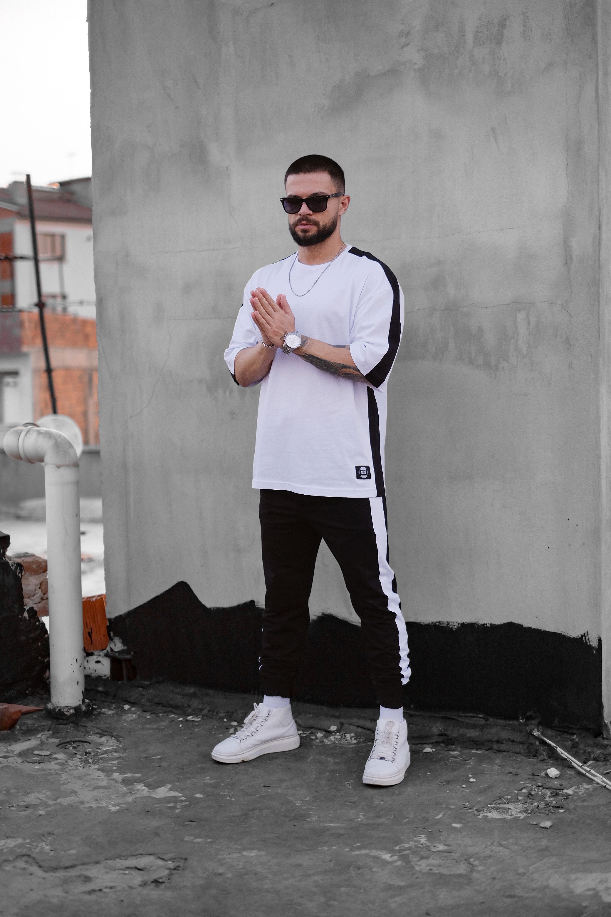 808 Şerit Kontrast Oversize Tişört