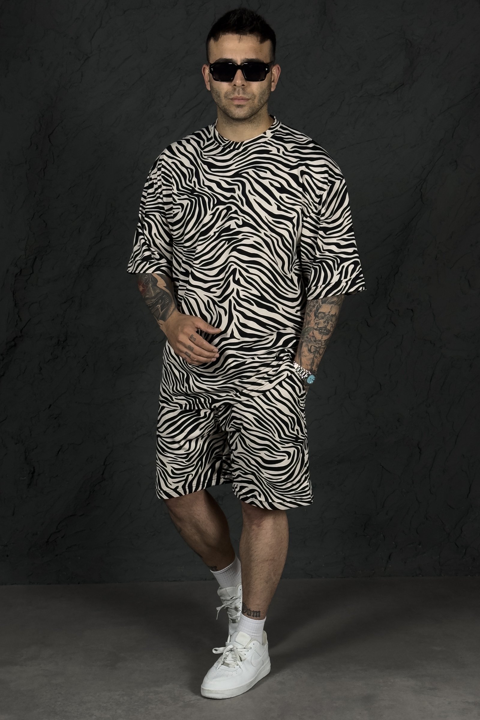 808 Zebra Desen Oversize Oversize Takım