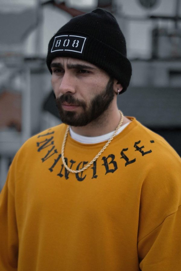 808 “Invincible” Baskılı Oversize Sweatshirt (Hardal)