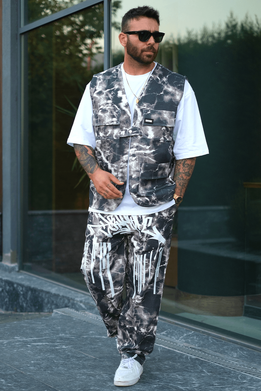 808 marble Desen Oversize Takım ( Yelek + pantolon )