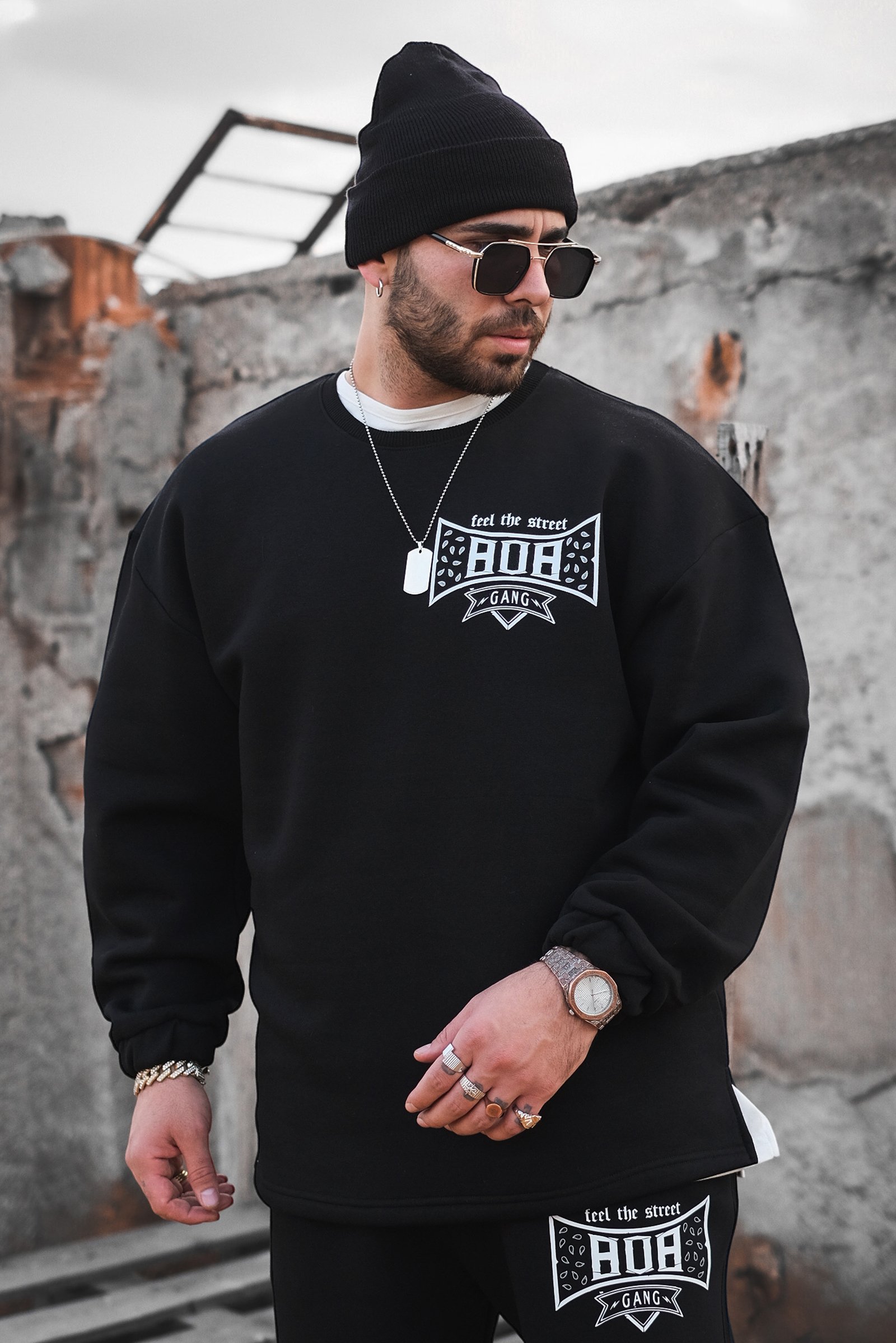 808 Gang Baskılı Oversize Sweatshirt