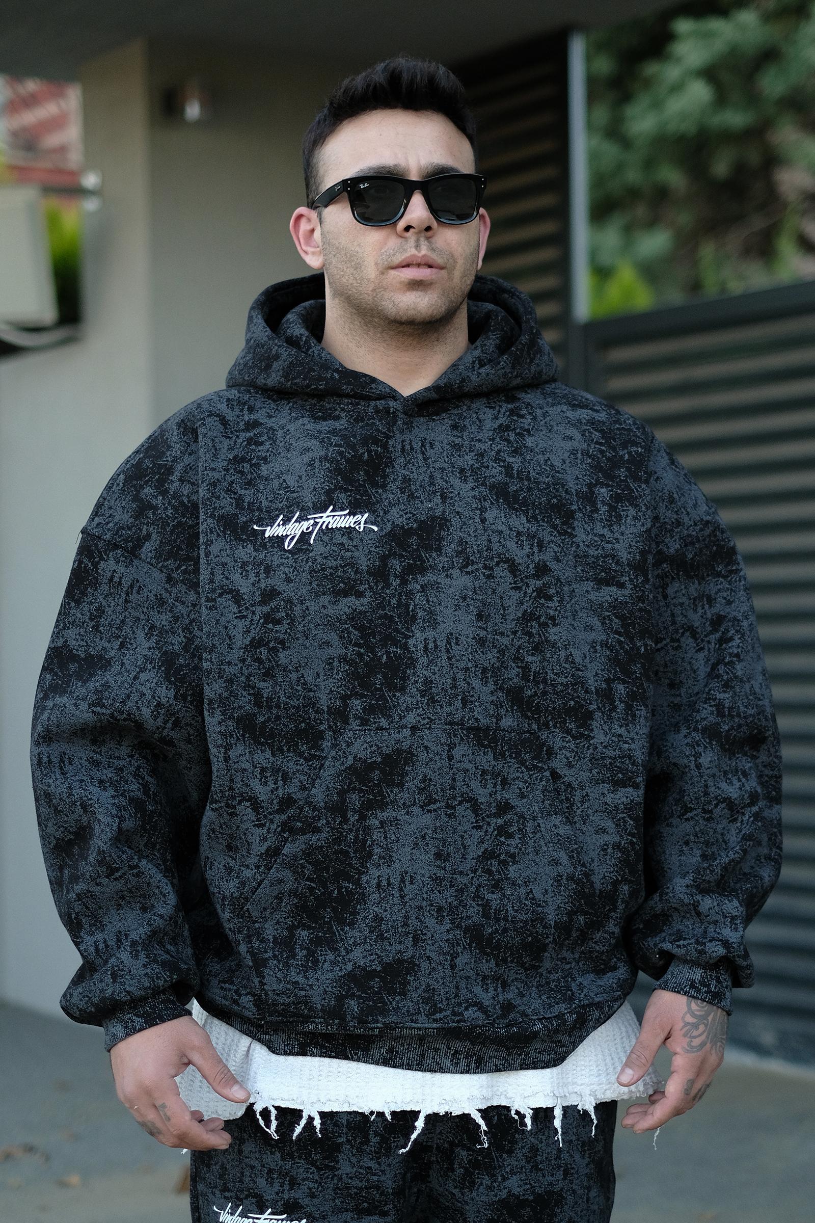 808 Vintage Frames Baskılı Özel Tasarım Puff Hoodie