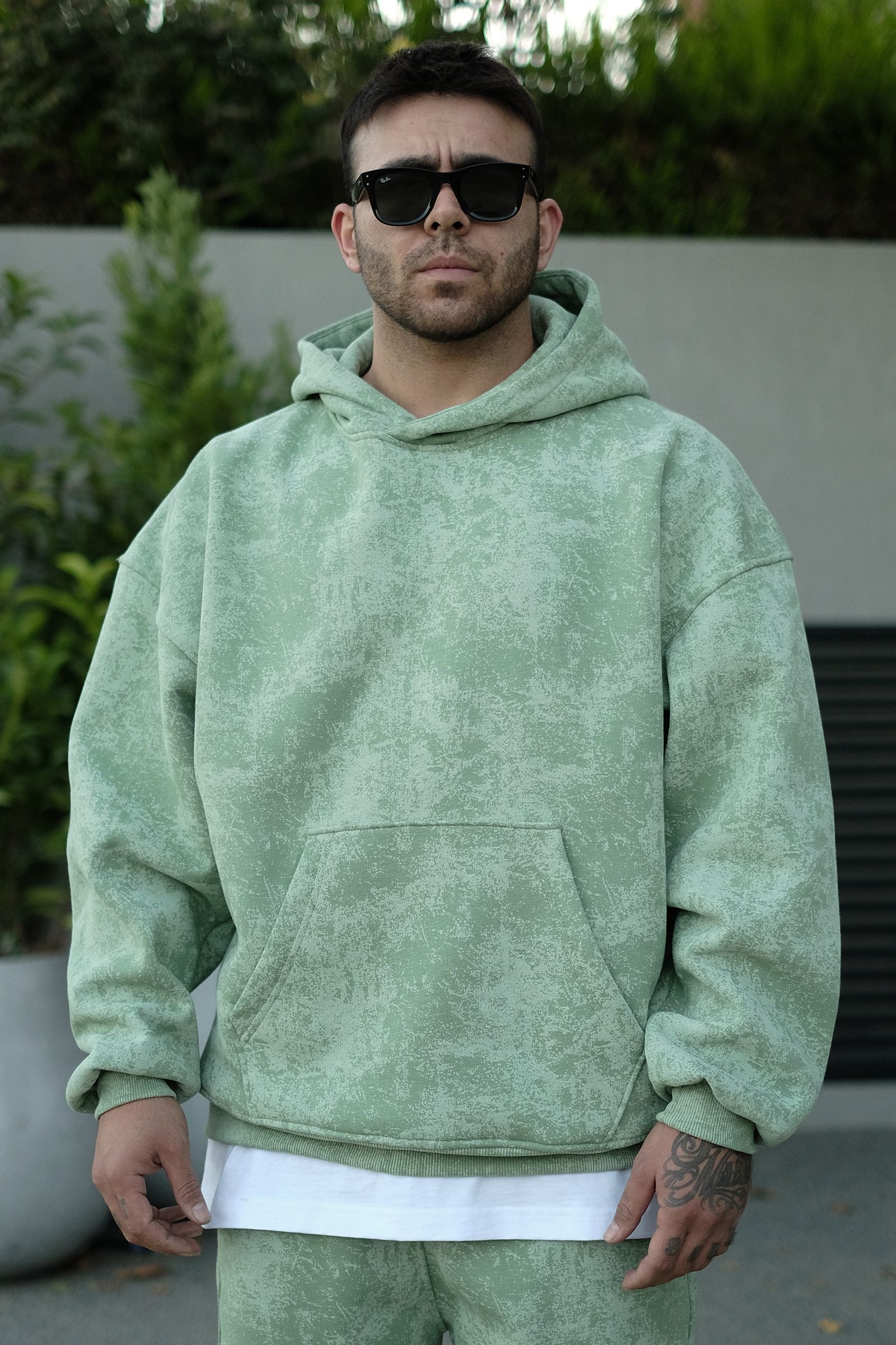 808 Eskitme Efekt Extra Oversize Puff Hoodie