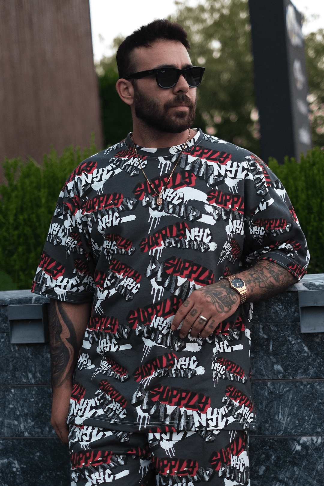808 Grafiti Tag Desen Tok Oversize Tişört