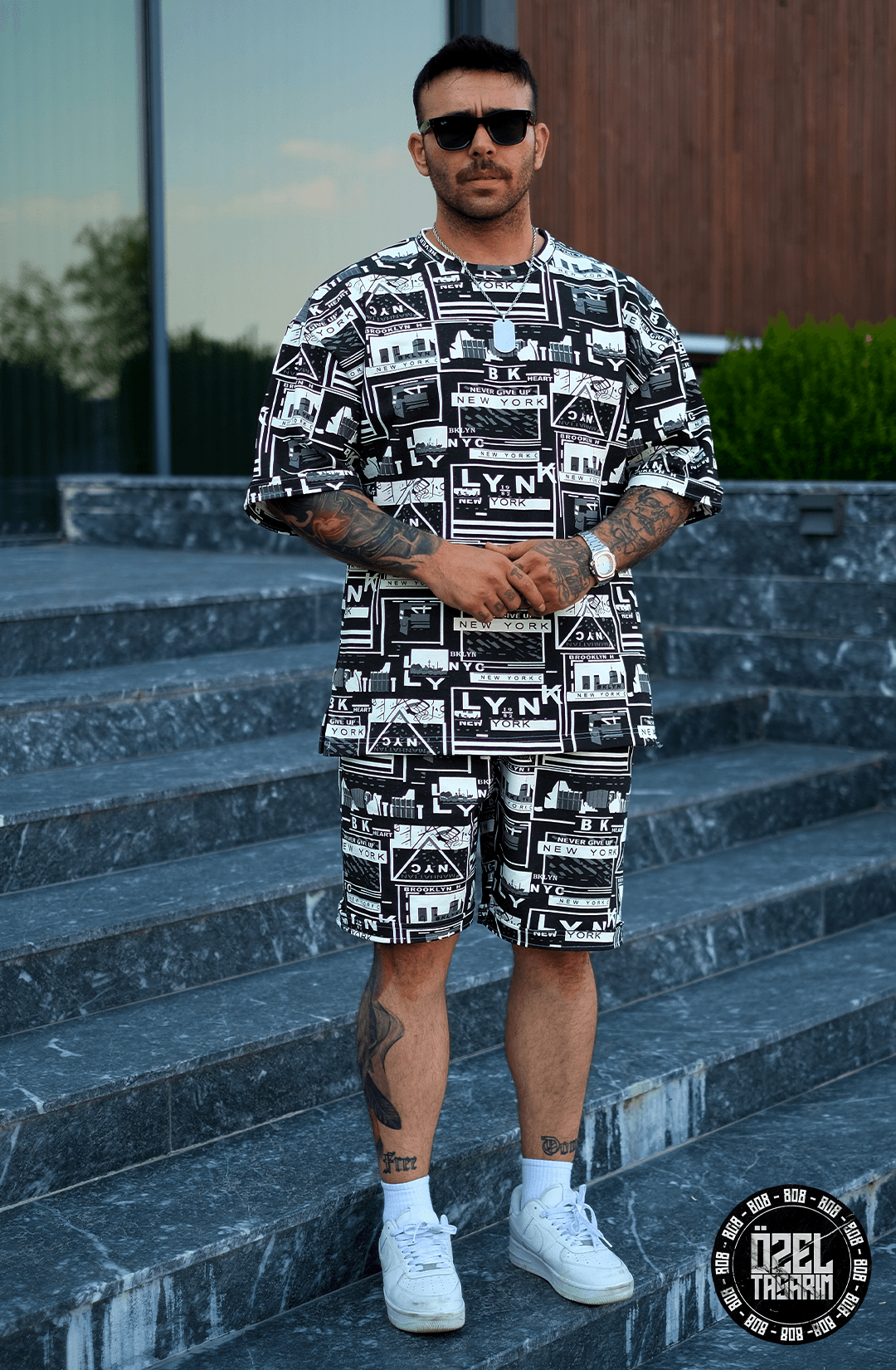 808 NYC  Desen Tok Oversize Takım ( Tişört + Şort )