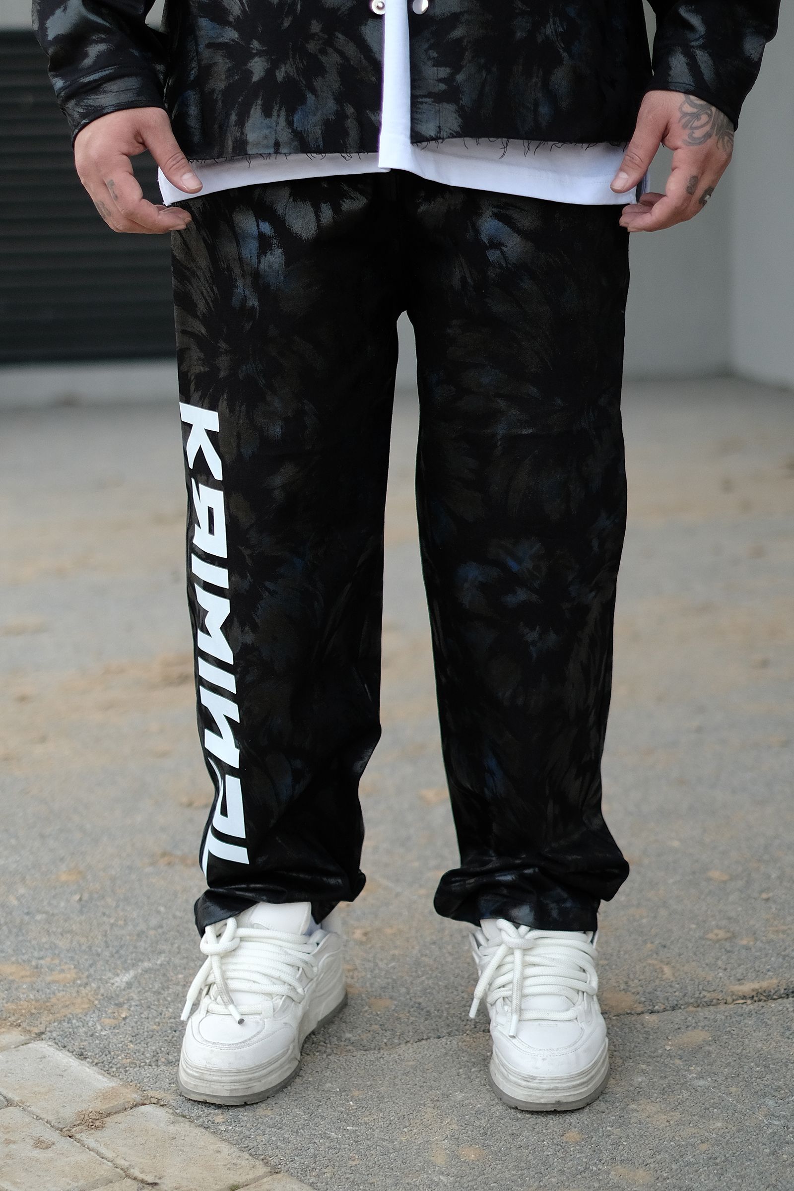 808 Sıvama Efektli Baskılı Baggy Kot Pantolon