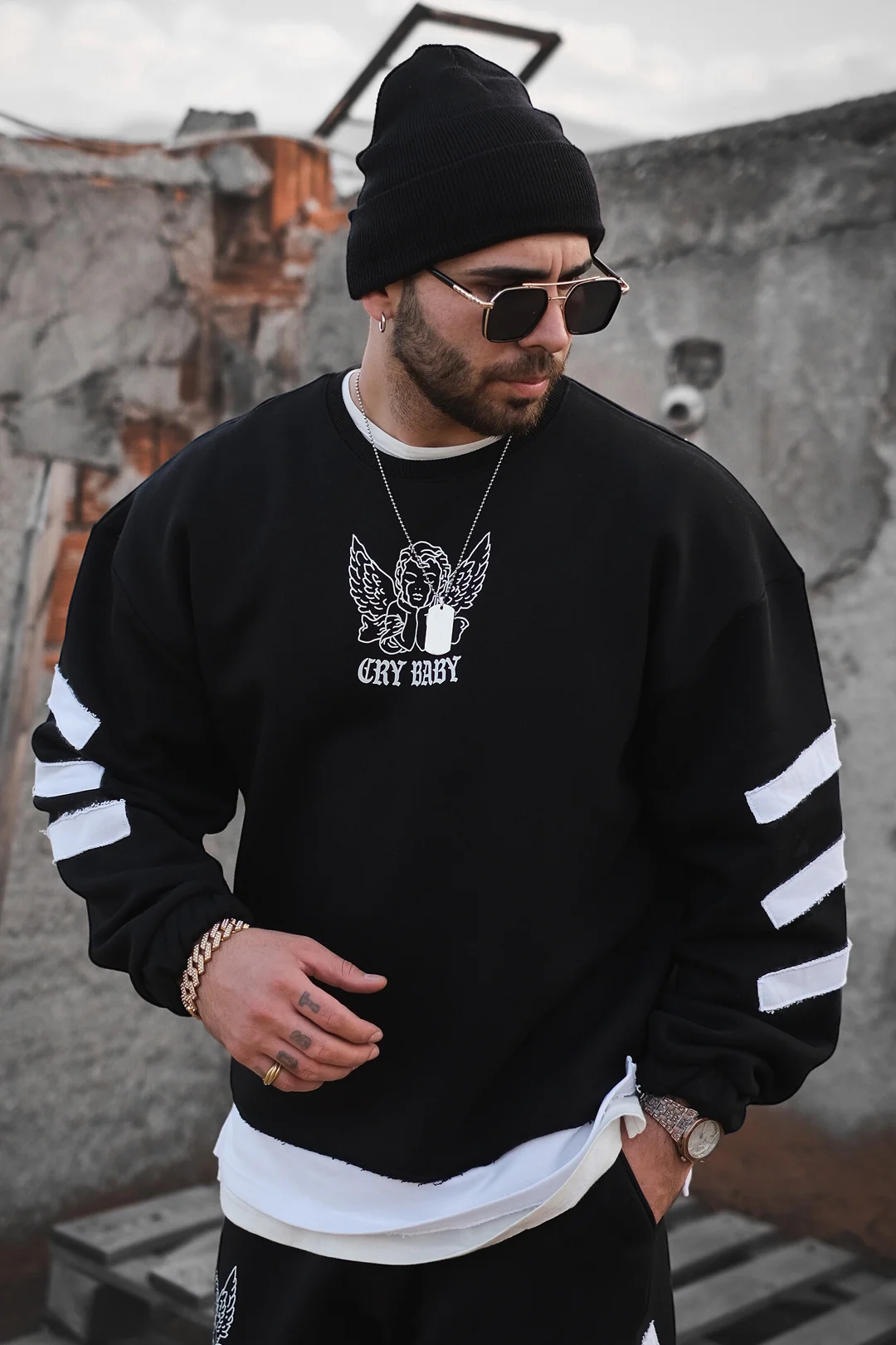808 "Bless" Sırt Baskılı Oversize Sweatshirt - Siyah