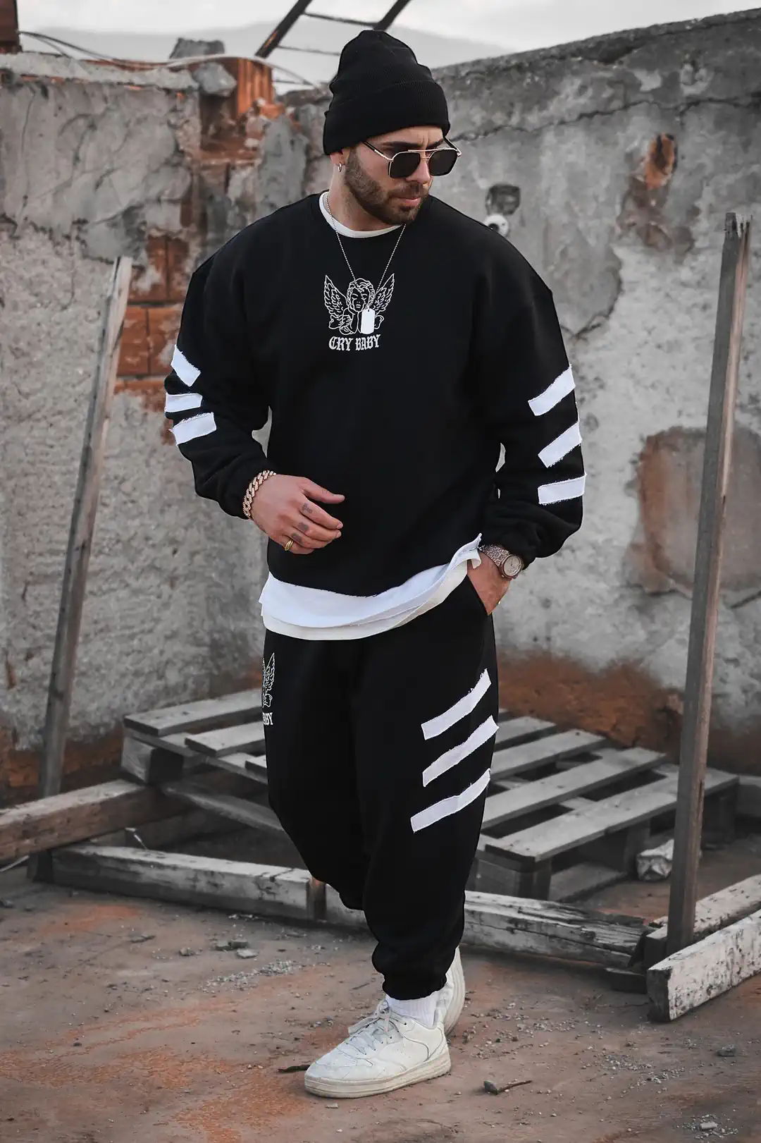 808 "Bless" Sırt Baskılı Oversize Sweatshirt - Siyah