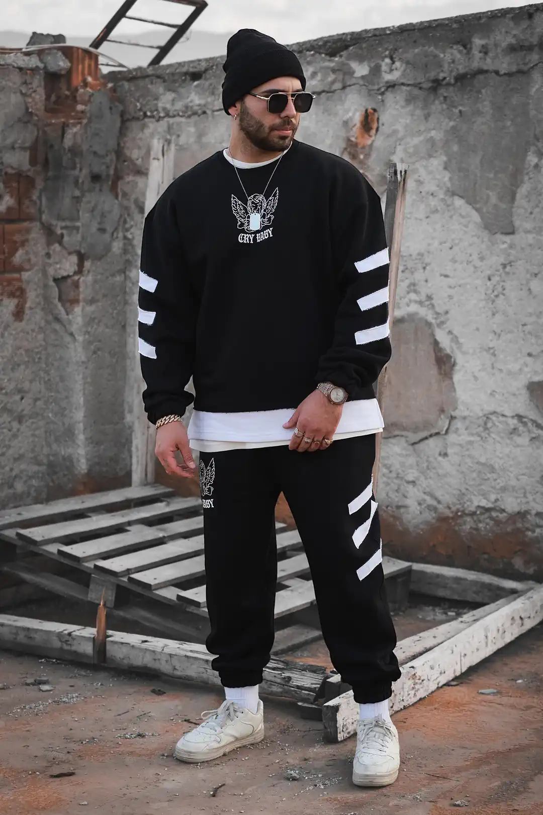 808 "Bless" Sırt Baskılı Oversize Sweatshirt - Siyah