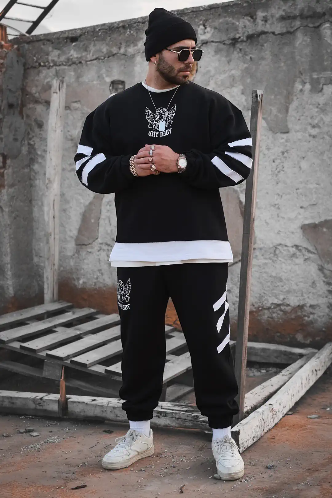 808 "Bless" Sırt Baskılı Oversize Sweatshirt - Siyah