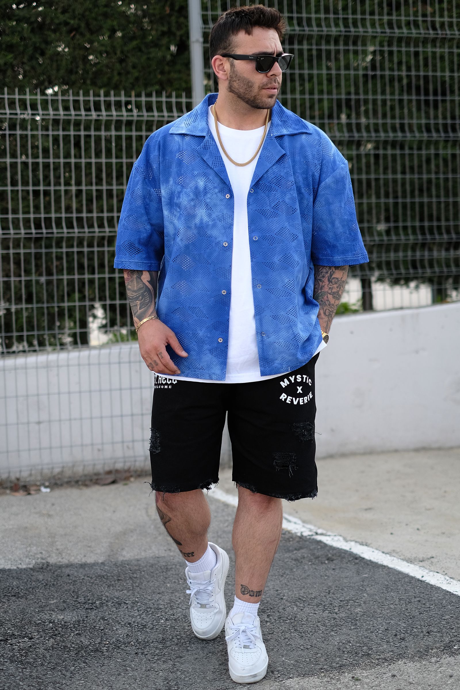 808 Oversize Fisto Batik Gömlek - Mavi