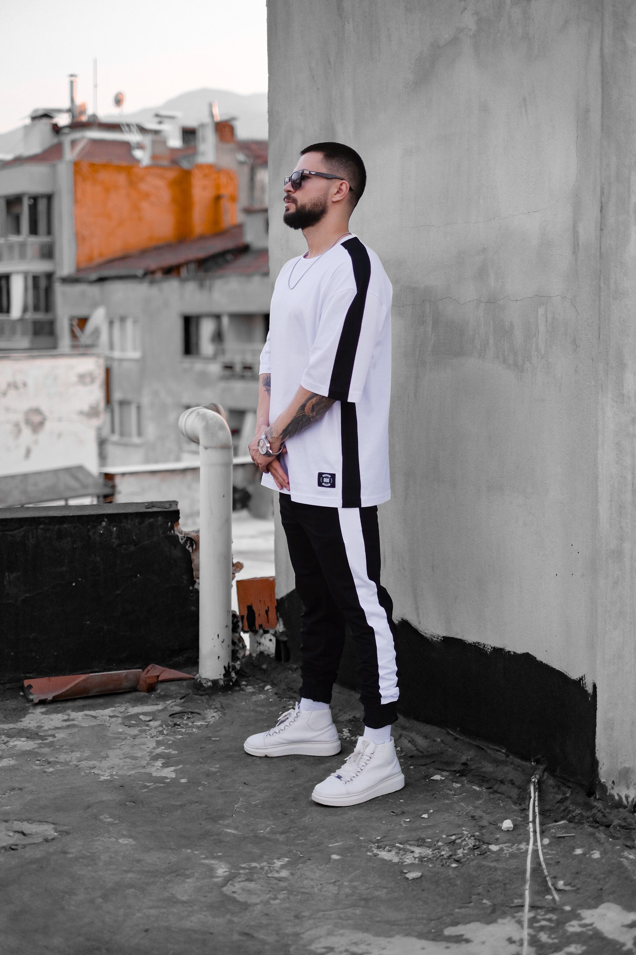 808 Şerit Kontrast Oversize Tişört