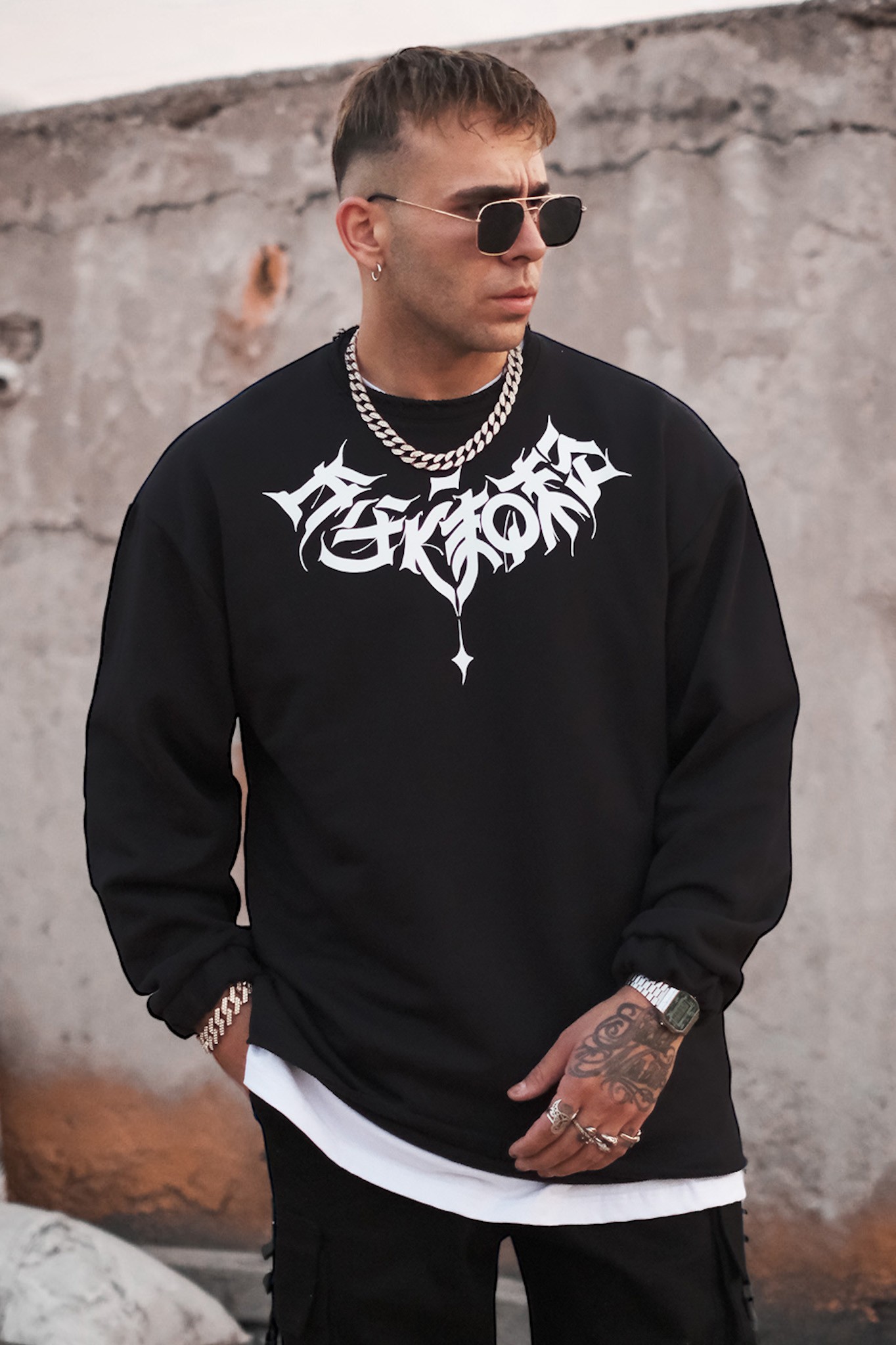 808 Kalifrafi Yaka Baskılı Oversize Sweatshirt