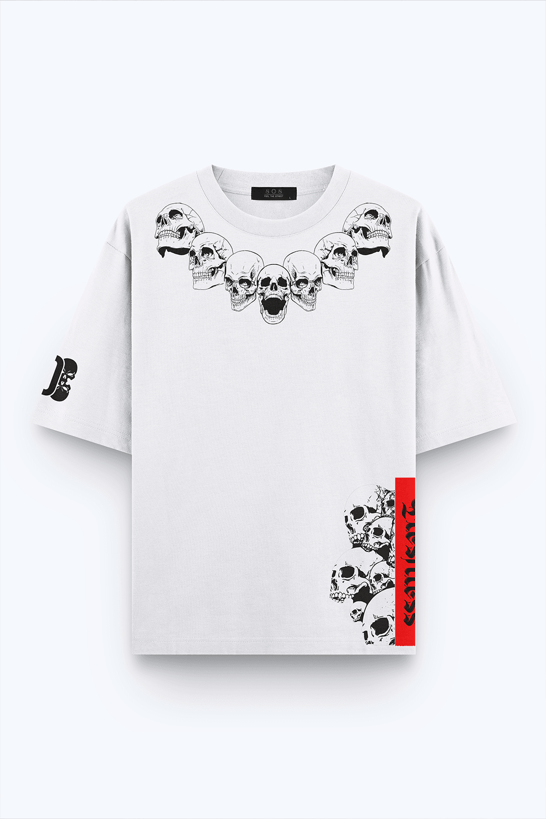808 Fleshless Skull Baskılı Oversize Tişört - Beyaz