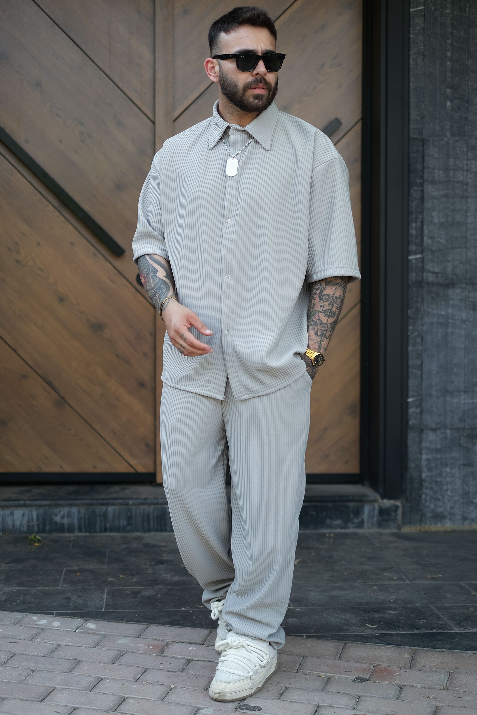808 Fitil Dokulu Baggy Tok Jogger - Gri