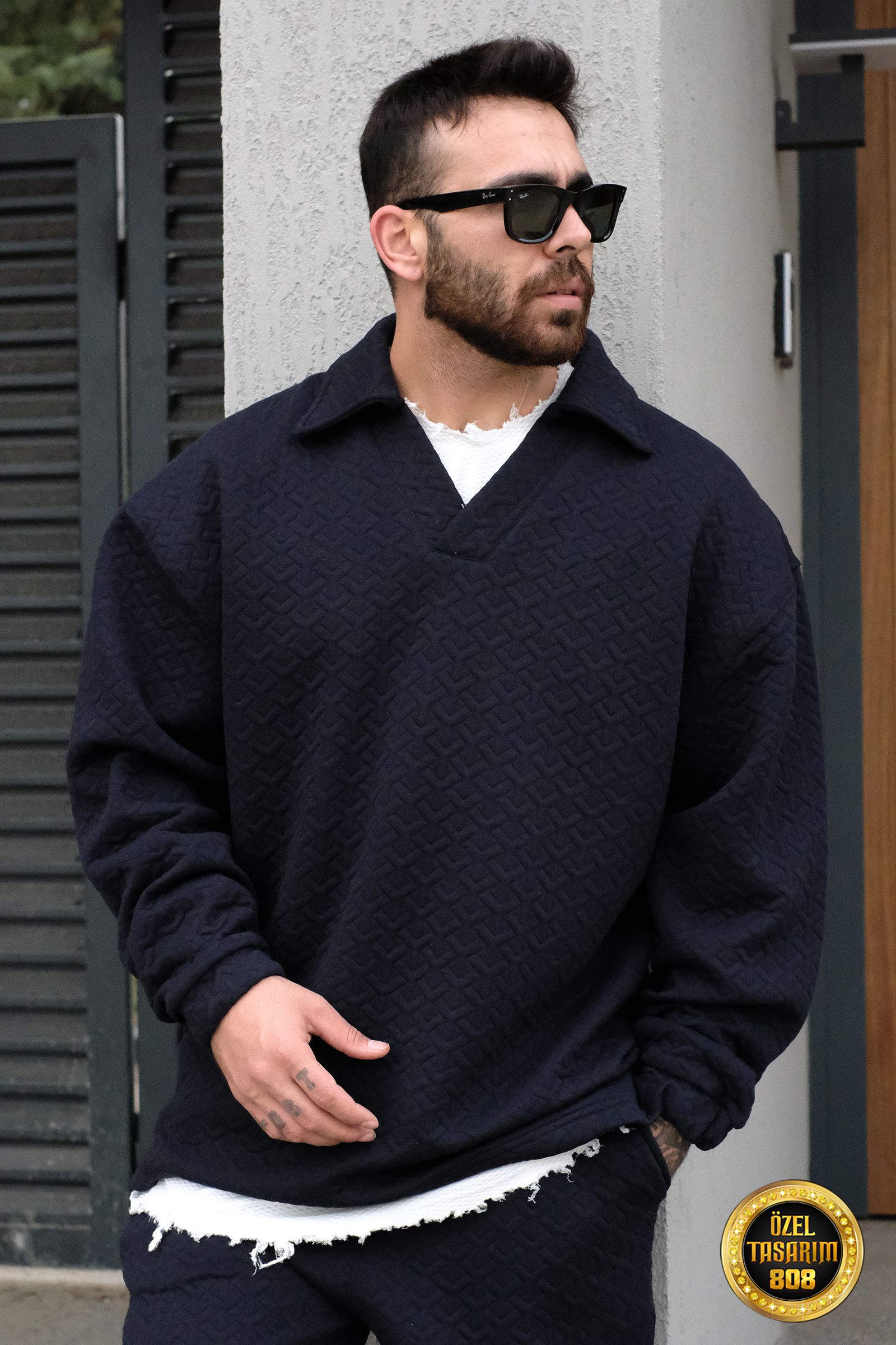 808 Doku Detay Özel Tasarım Oversize Yakalı Sweatshirt