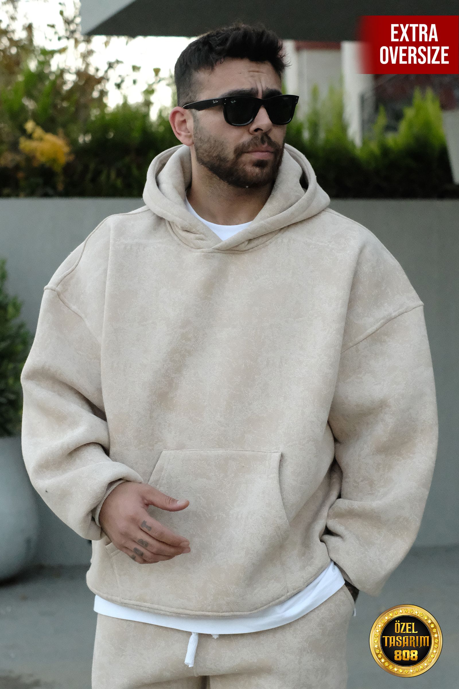 808 Eskitme Efekt Extra Oversize Puff Hoodie