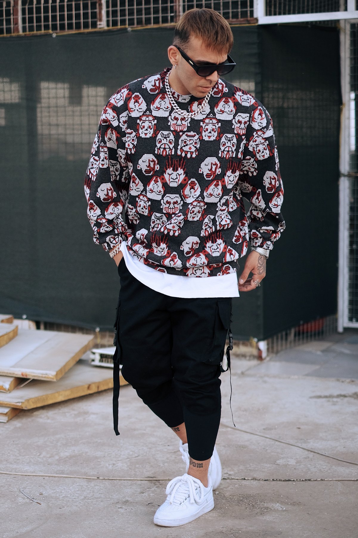 808 Maske Desen Oversize Sweatshirt