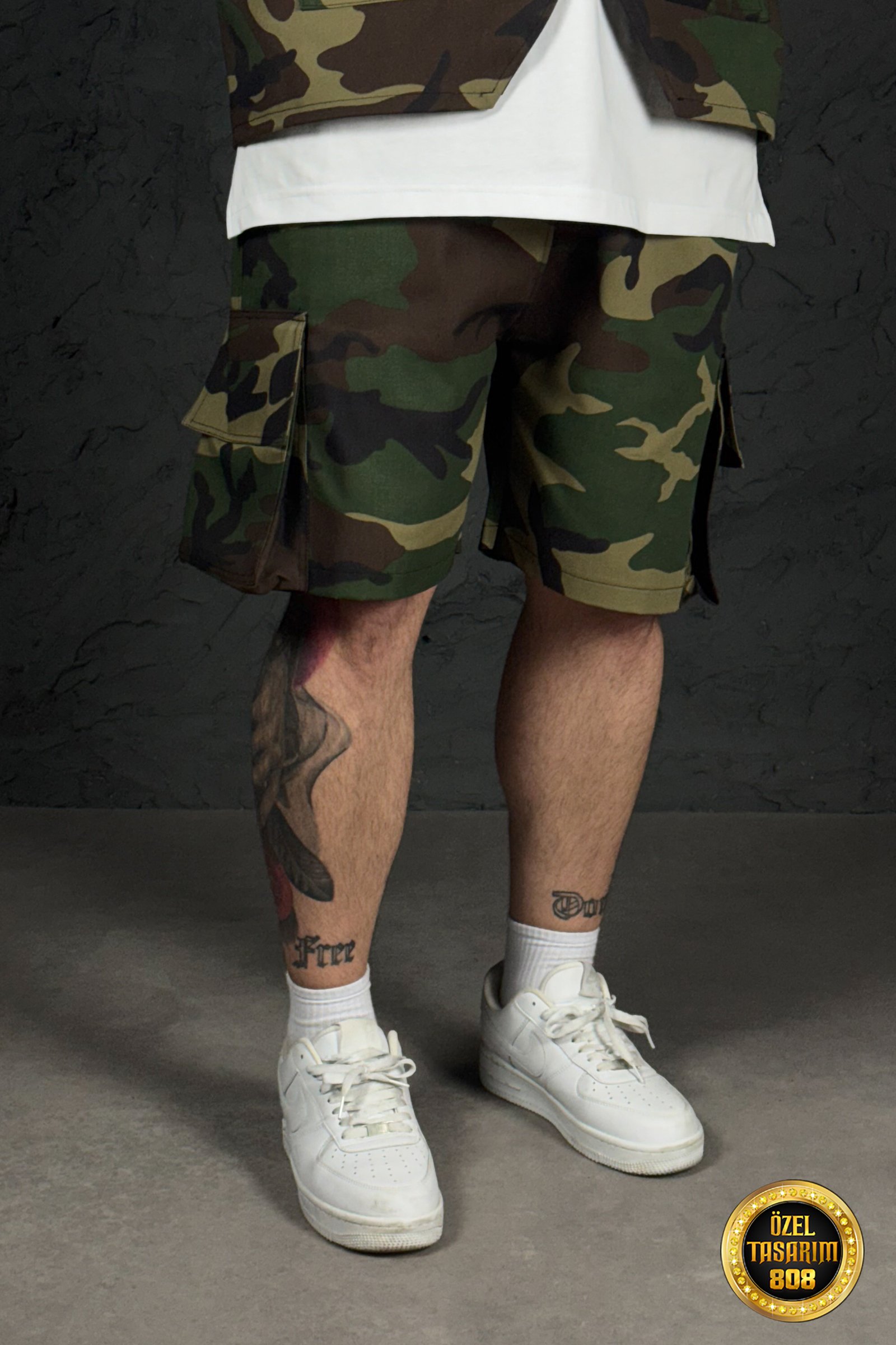 808 Koyu Kamuflaj Desen Oversize Şort