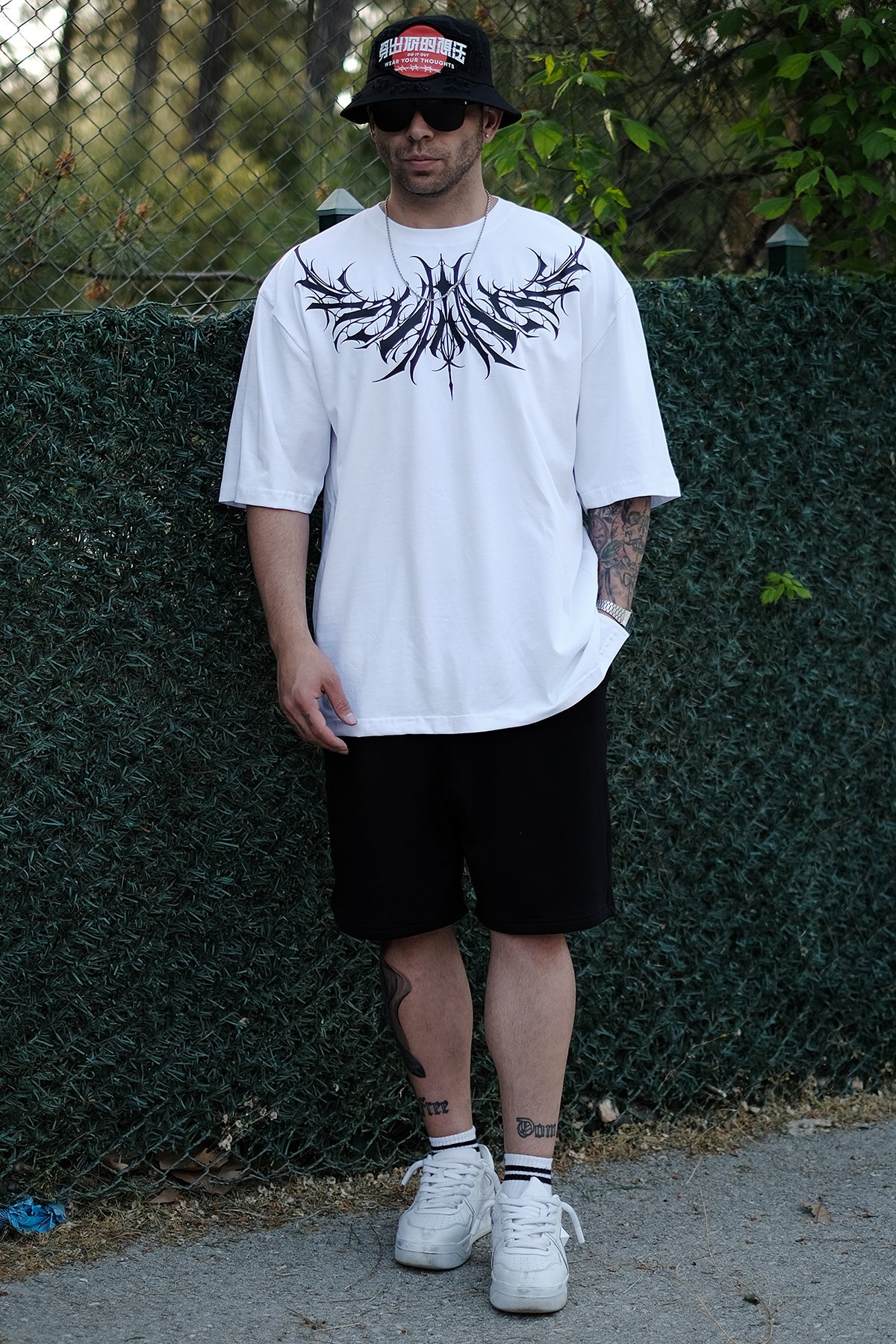 808 Tribal Cizim Baskılı Oversize Tişört