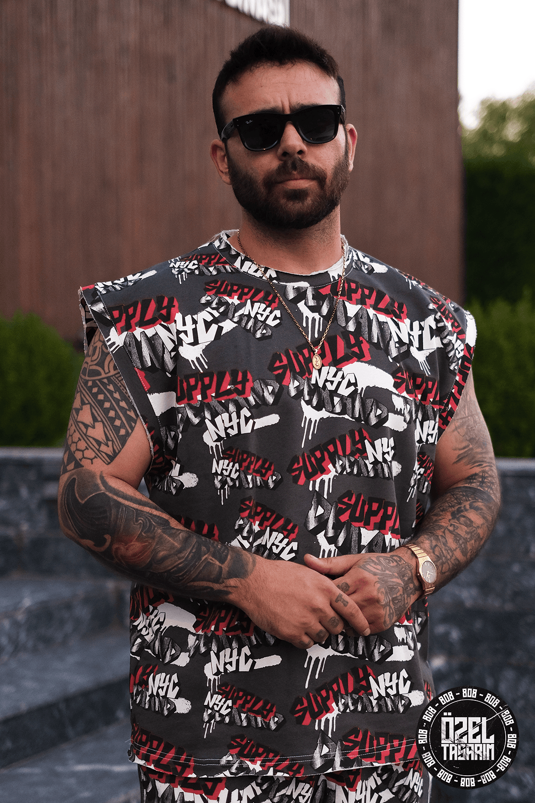 808 Grafiti Tag Desen Tok Oversize Kolsuz Tişört