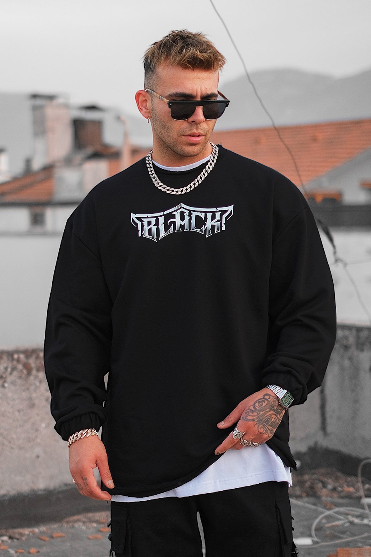 808 Black Sırt Baskılı Oversize Sweatshirt